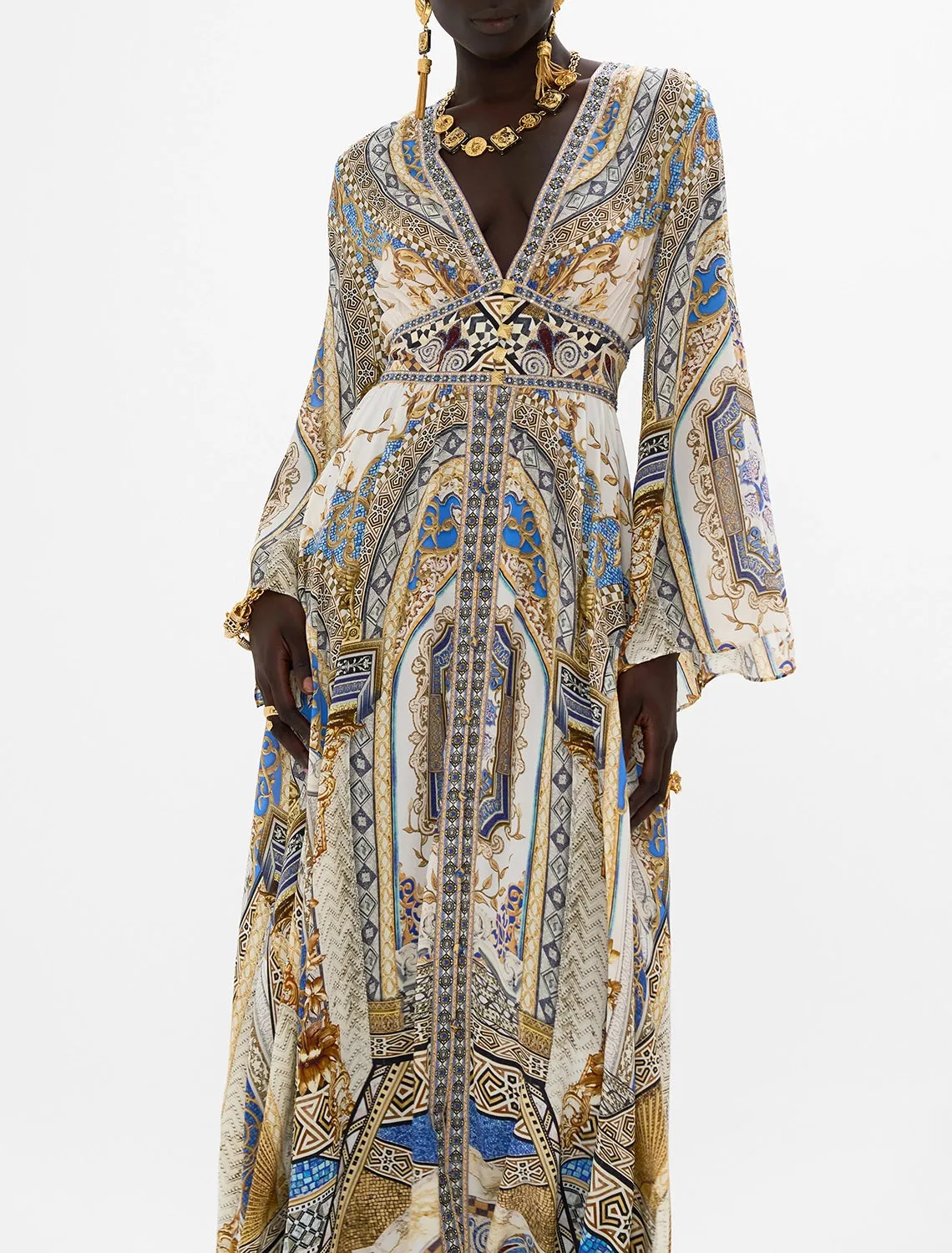 CAMILLA | MAKE ME YOUR MOSAIC KIMONO SLEEVE DRESS WITH SHIRRING DETAIL