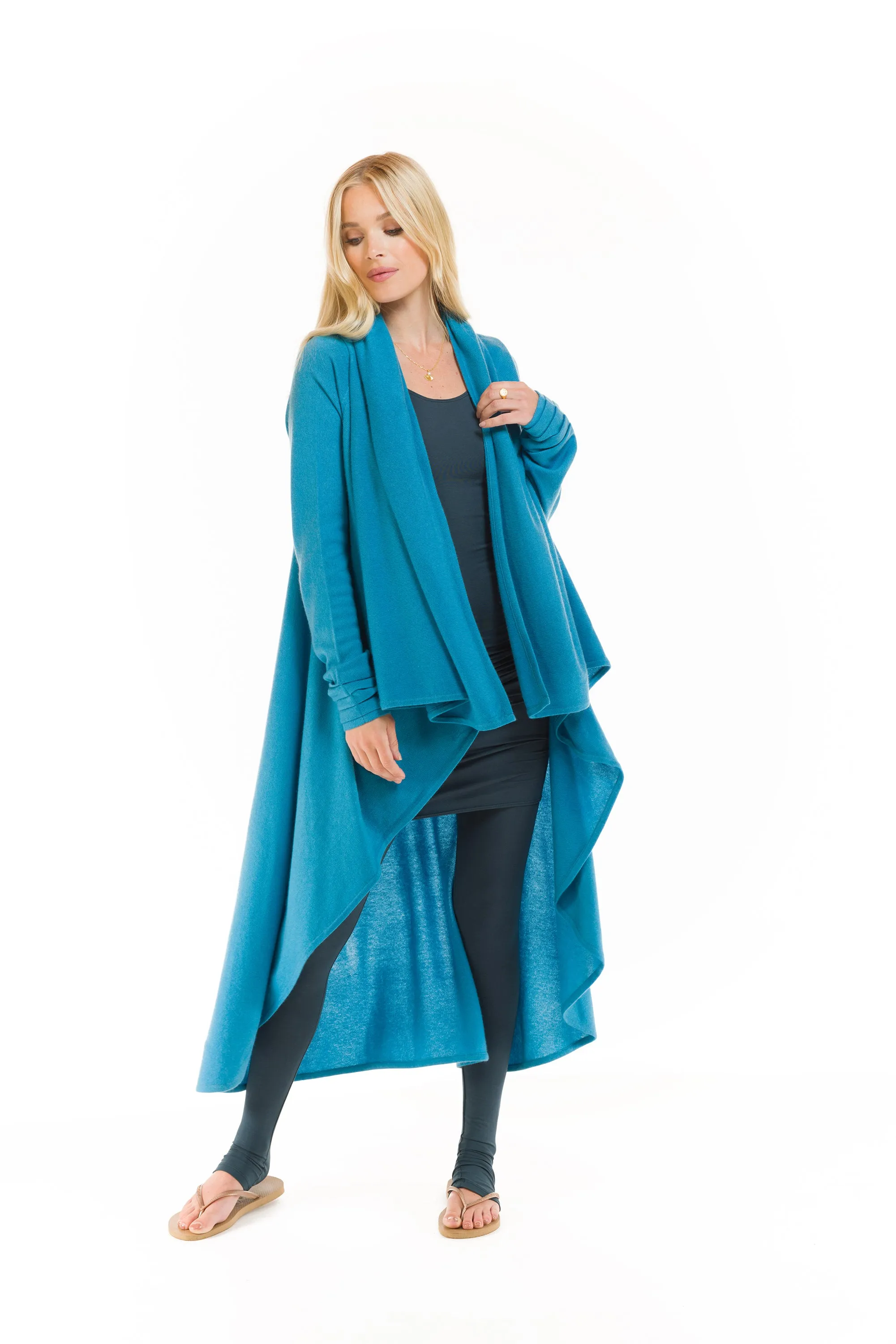 CASHMERE WATERFALL JACKET TURQUOISE