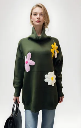 Cawl Neck Flower Jumper