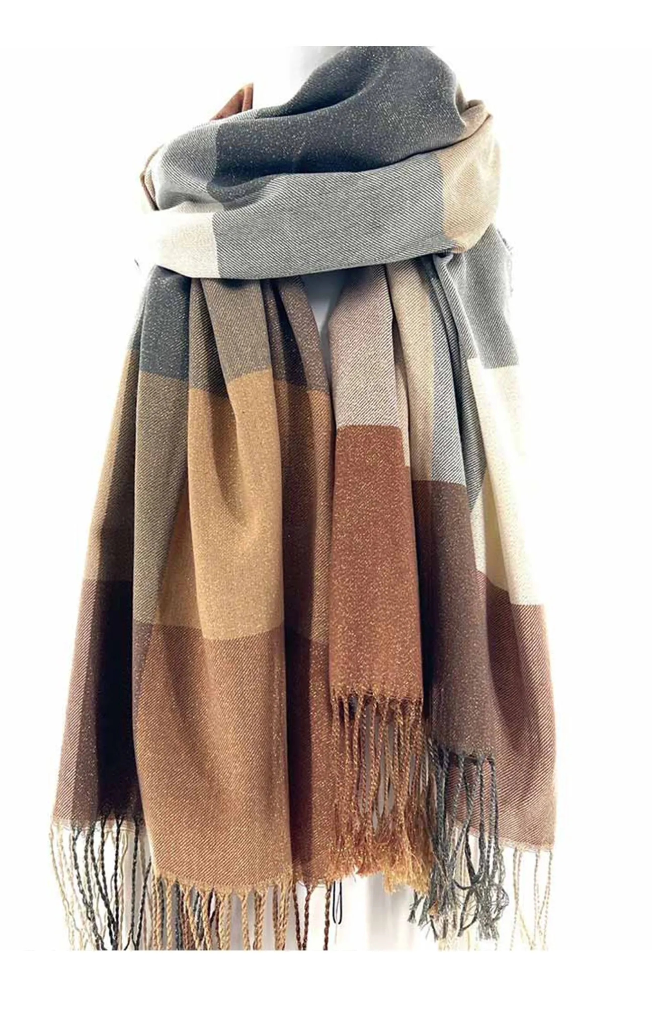 Checked Brown/Grey Viscose Scarf