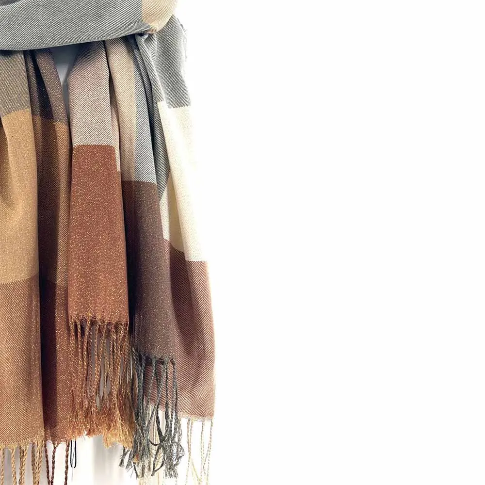 Checked Brown/Grey Viscose Scarf