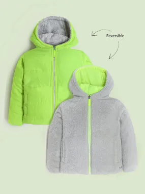 Cherry Crumble Boys Neon Green & Grey Solid Reversable Jacket