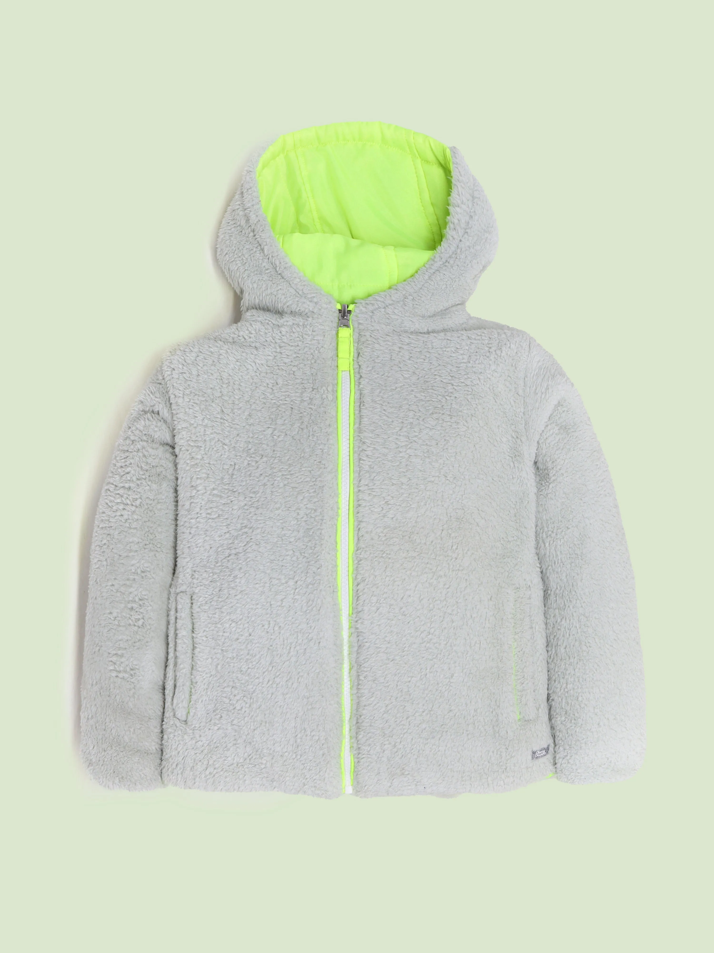 Cherry Crumble Boys Neon Green & Grey Solid Reversable Jacket