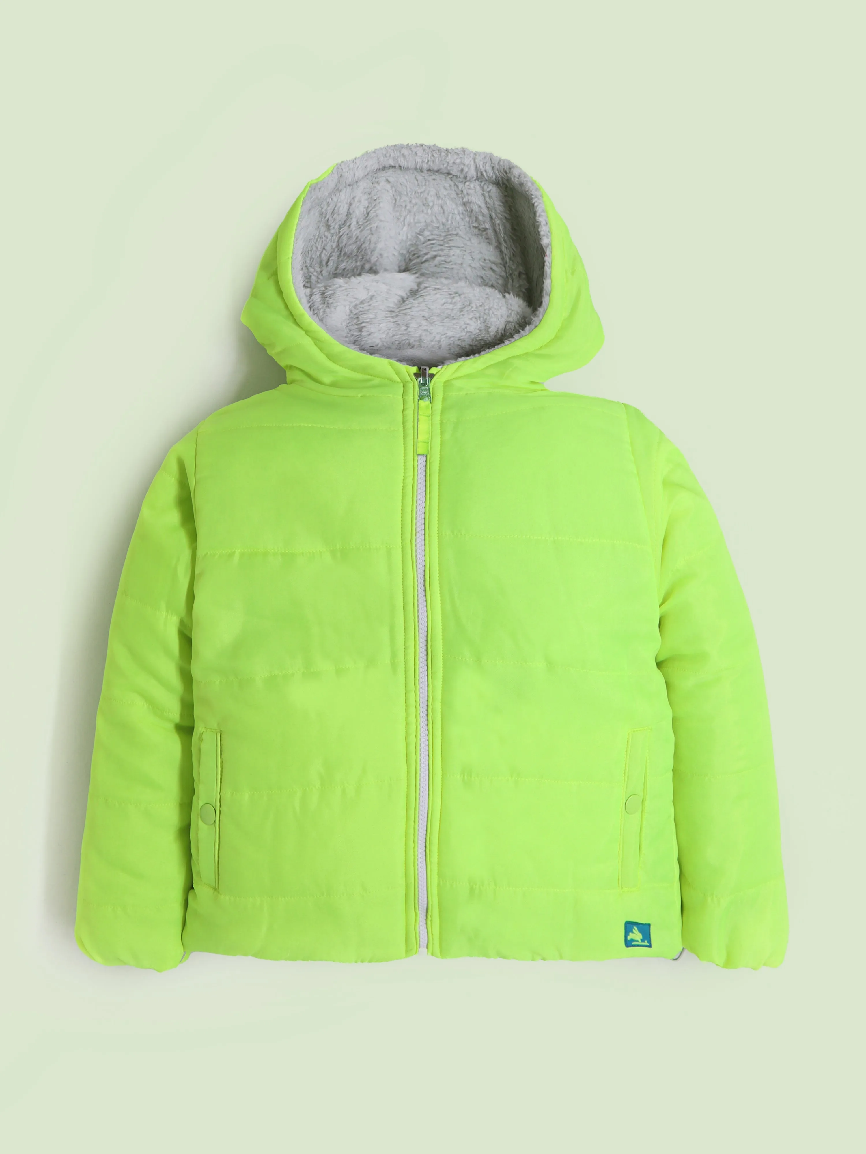 Cherry Crumble Boys Neon Green & Grey Solid Reversable Jacket