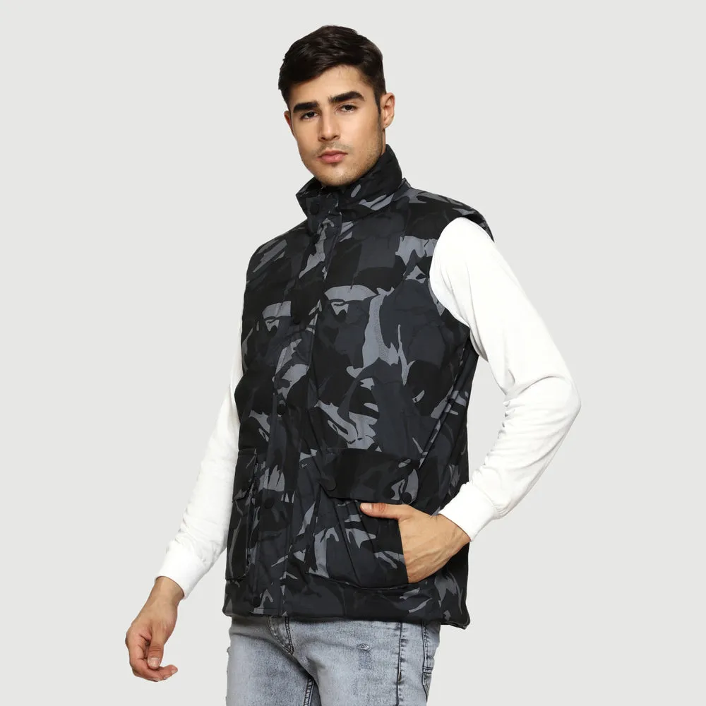 CL SPORT BY CARLTON LONDON CAMOUFLAGE SLEEVE LESS PUFFER JACKET FOR MEN