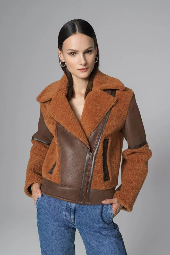 Cognac Shearling Leather Jacket