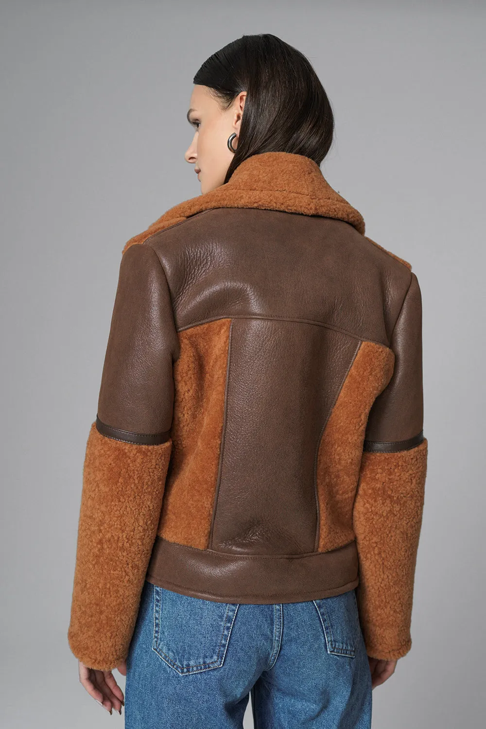 Cognac Shearling Leather Jacket