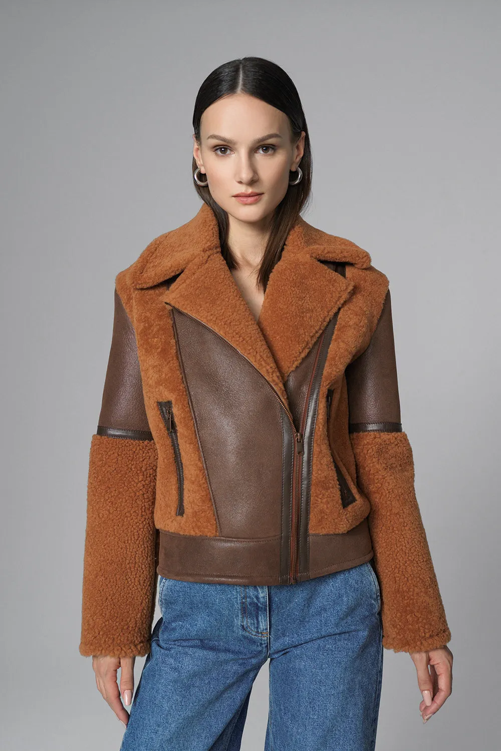 Cognac Shearling Leather Jacket