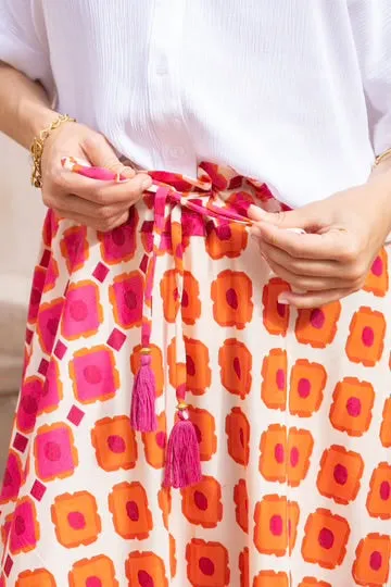 Colourful Print Silky Maxi Skirt