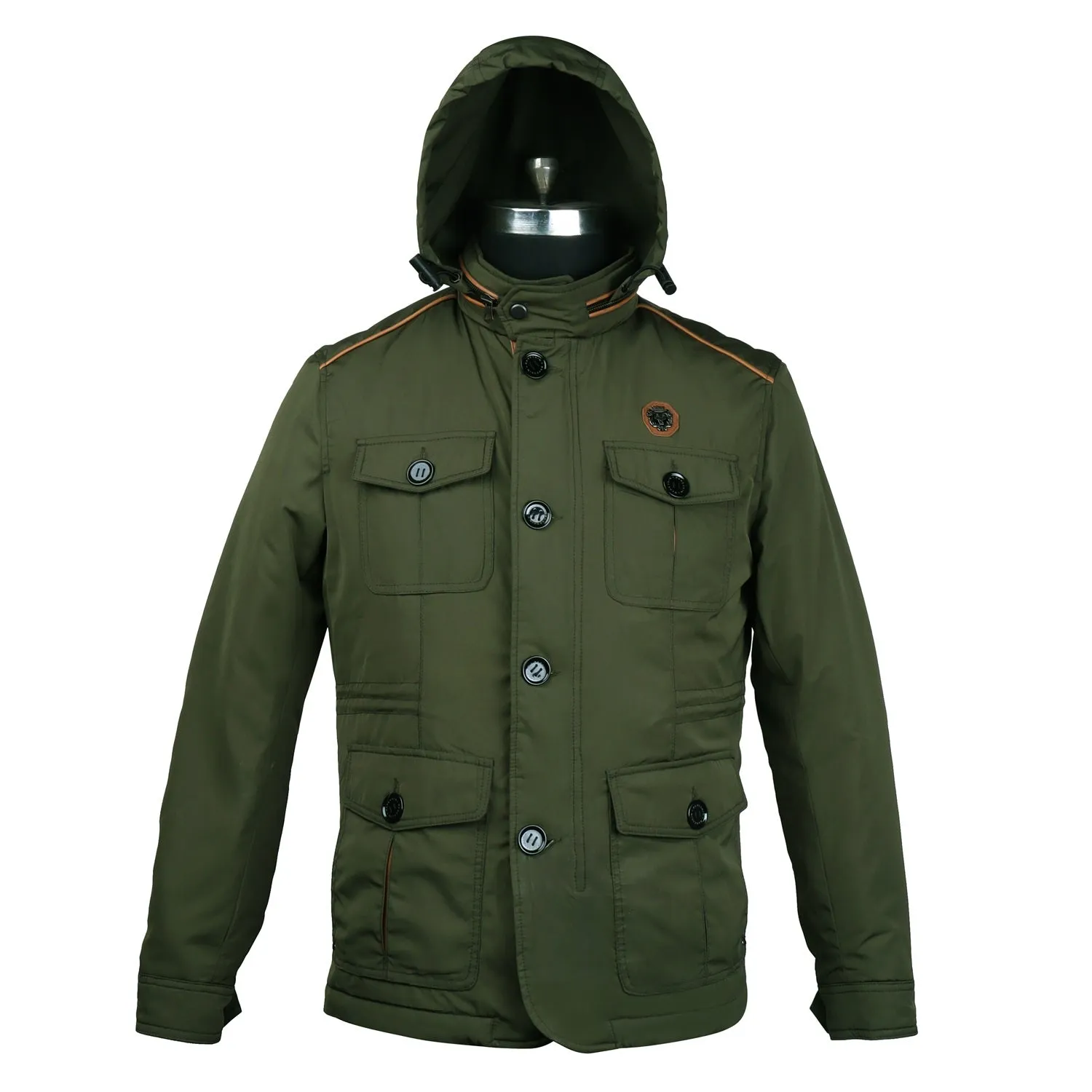 Concealed Zipper Hood Green Puffer Jacket by Brune & Bareskin