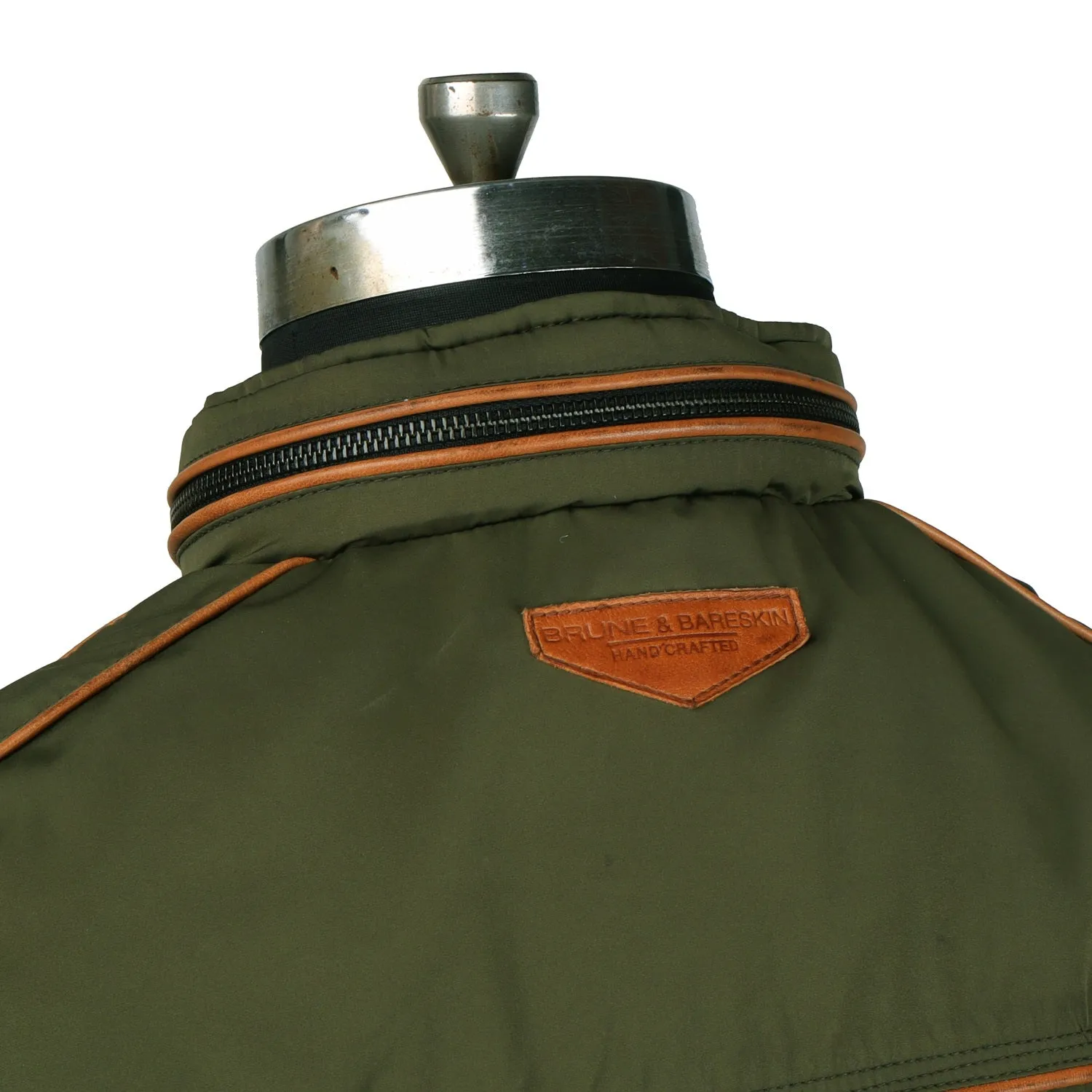 Concealed Zipper Hood Green Puffer Jacket by Brune & Bareskin