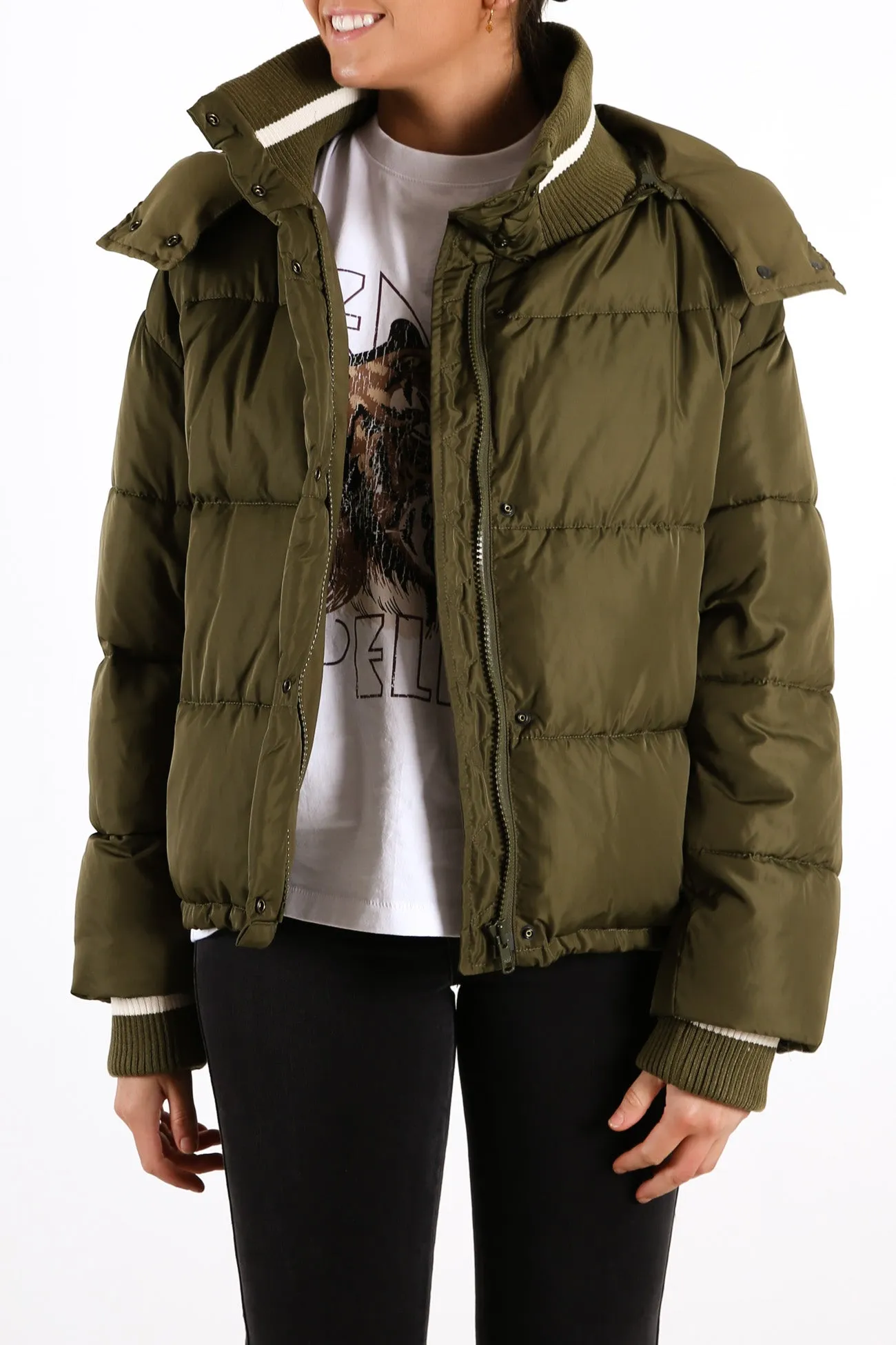 Cropped Puffer Jacket Light Khaki Black