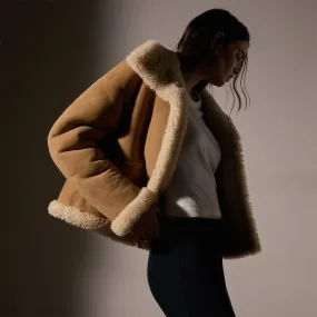 Cropped Shearling Jacket  - Caramel