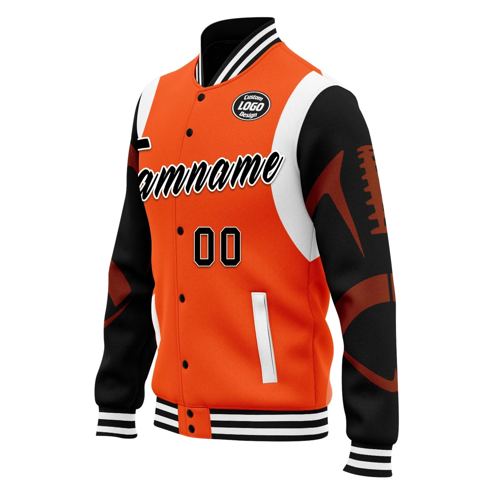 Custom Orange Cincinnati Jacket Bomber Full-Snap Varsity Letterman Personalized Jacket FZ005-D025004-6