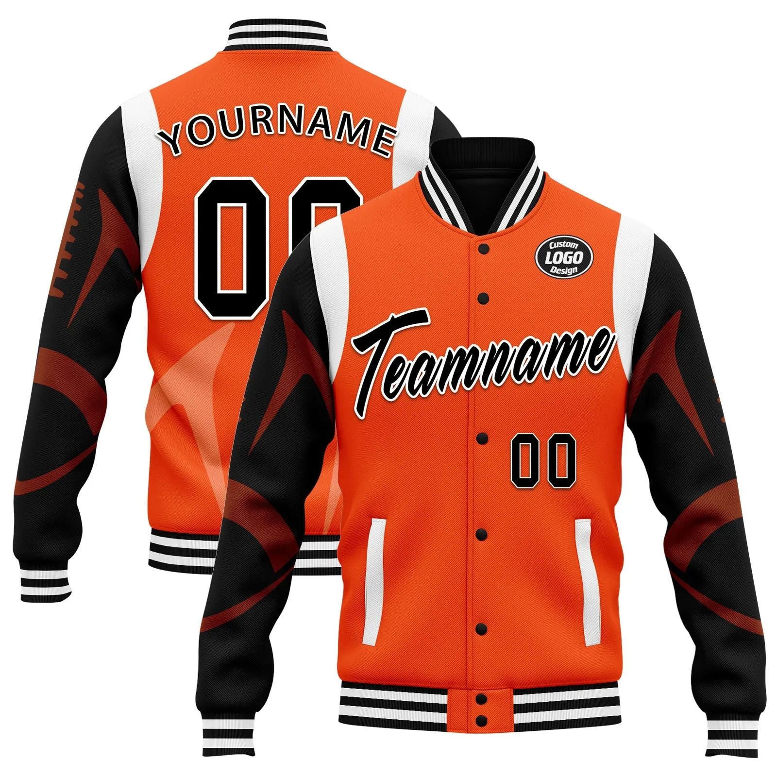 Custom Orange Cincinnati Jacket Bomber Full-Snap Varsity Letterman Personalized Jacket FZ005-D025004-6