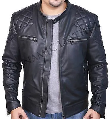 David Beckham Black Motorcycle Genuine Real Leather Slim Fit Biker Jacket