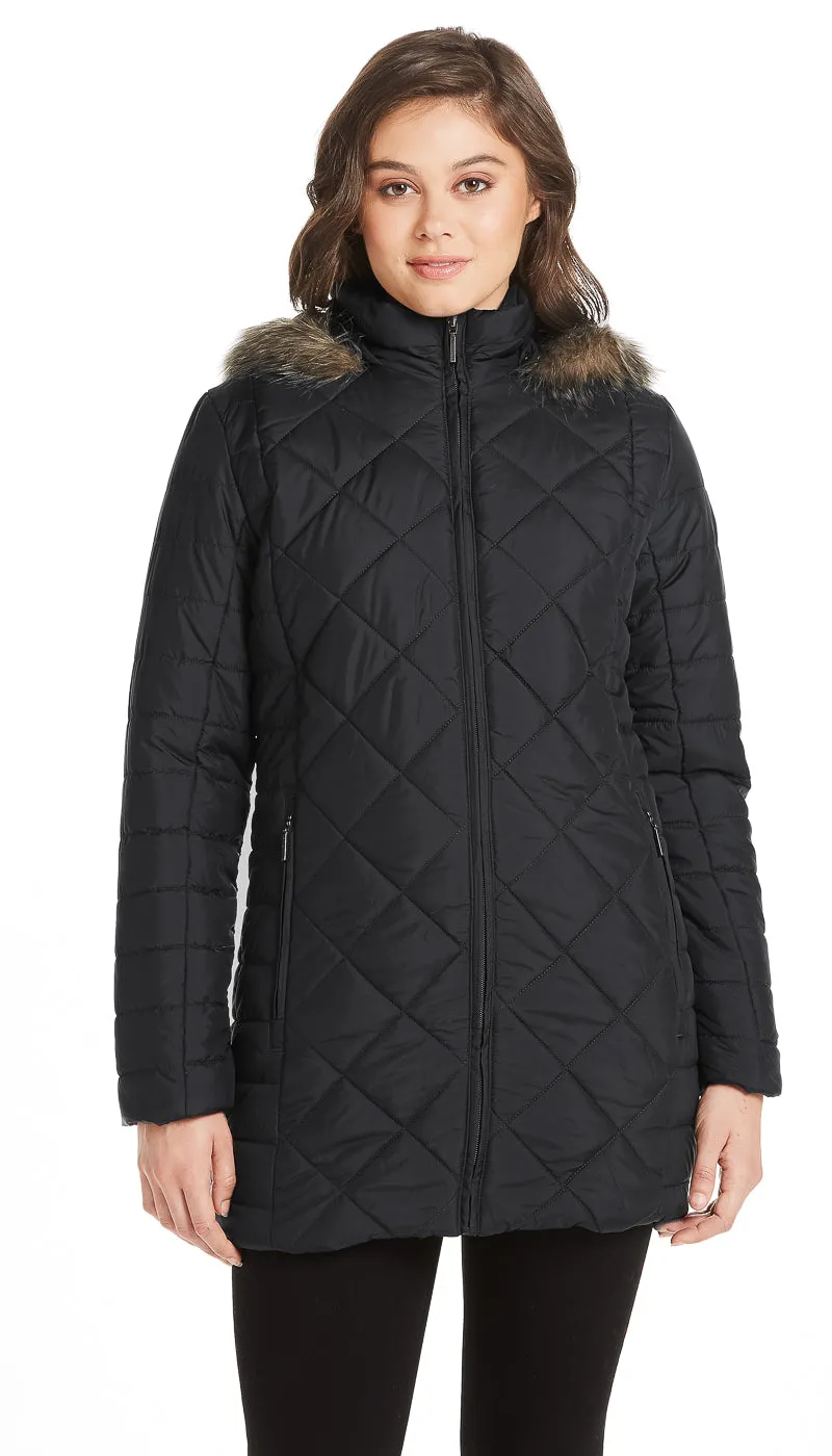 DIAMOND QUILTED 3/4 PUFFER