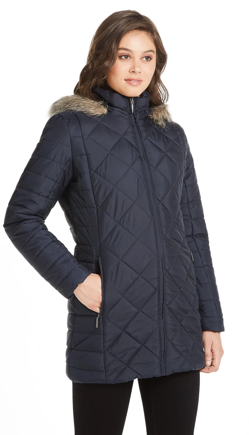 DIAMOND QUILTED 3/4 PUFFER