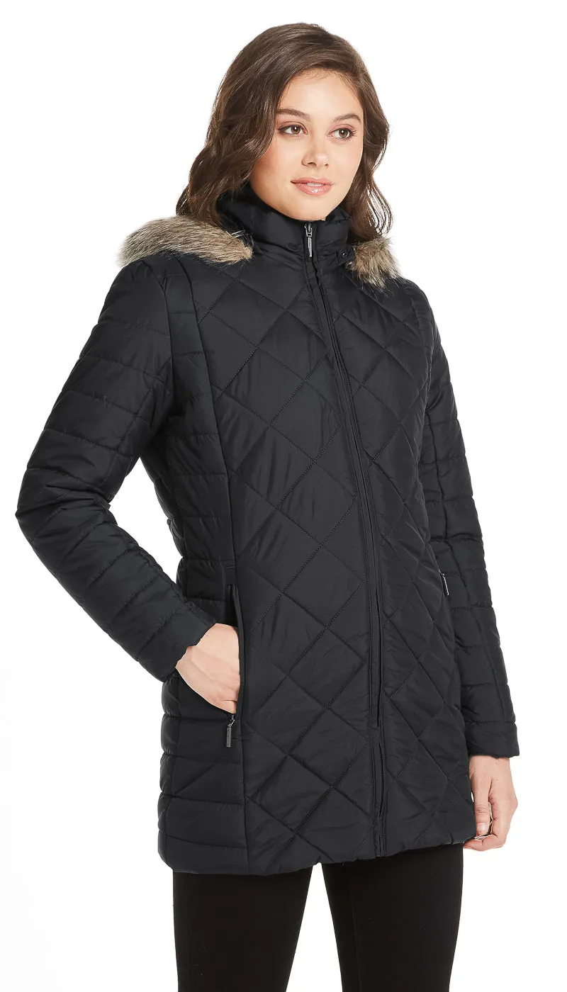 DIAMOND QUILTED 3/4 PUFFER