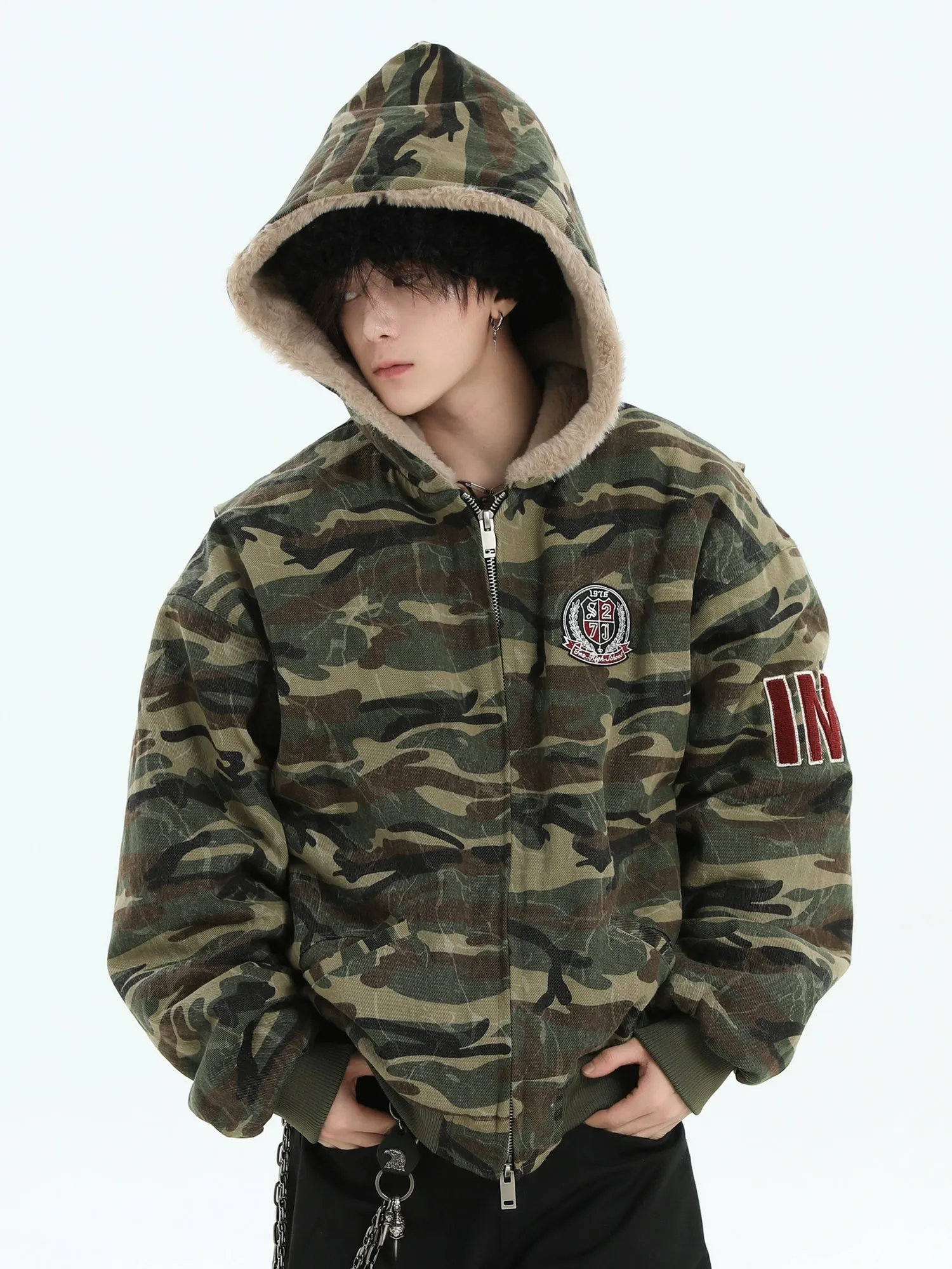 Distressed Camo Puffer Jacket