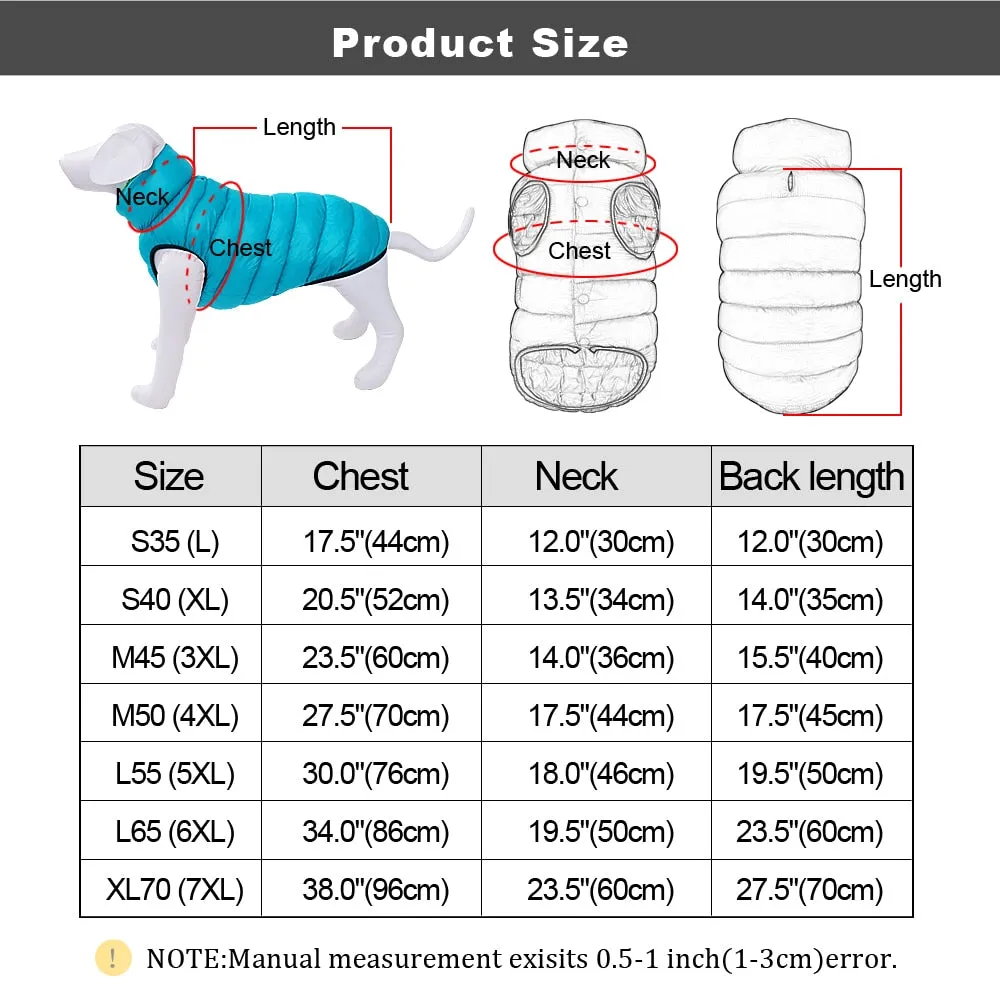 Dog Puffer Jacket Waterproof 3-Layered Dog Winter Coat