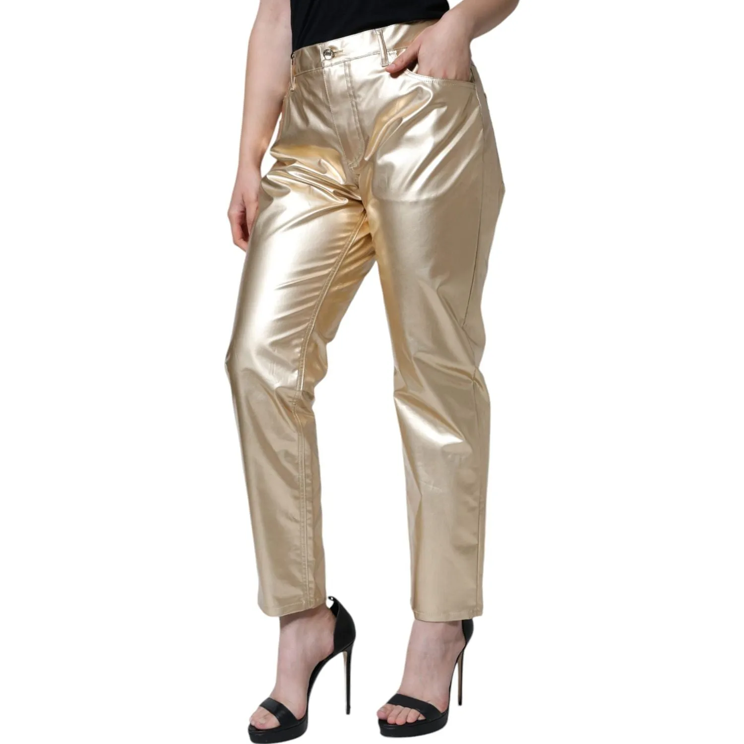 Dolce & Gabbana Metallic Gold Polyester Tapered Pants