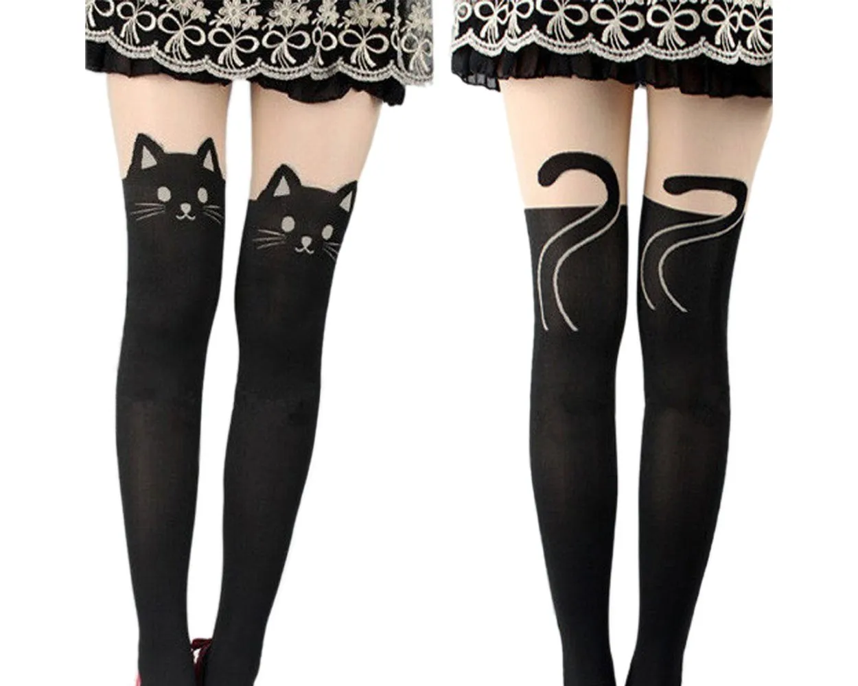 DS.DISTINCTIVE STYLE Animal Tattoo Tights Japanese Style Cosplay Pantyhose, Black, XS - Cat