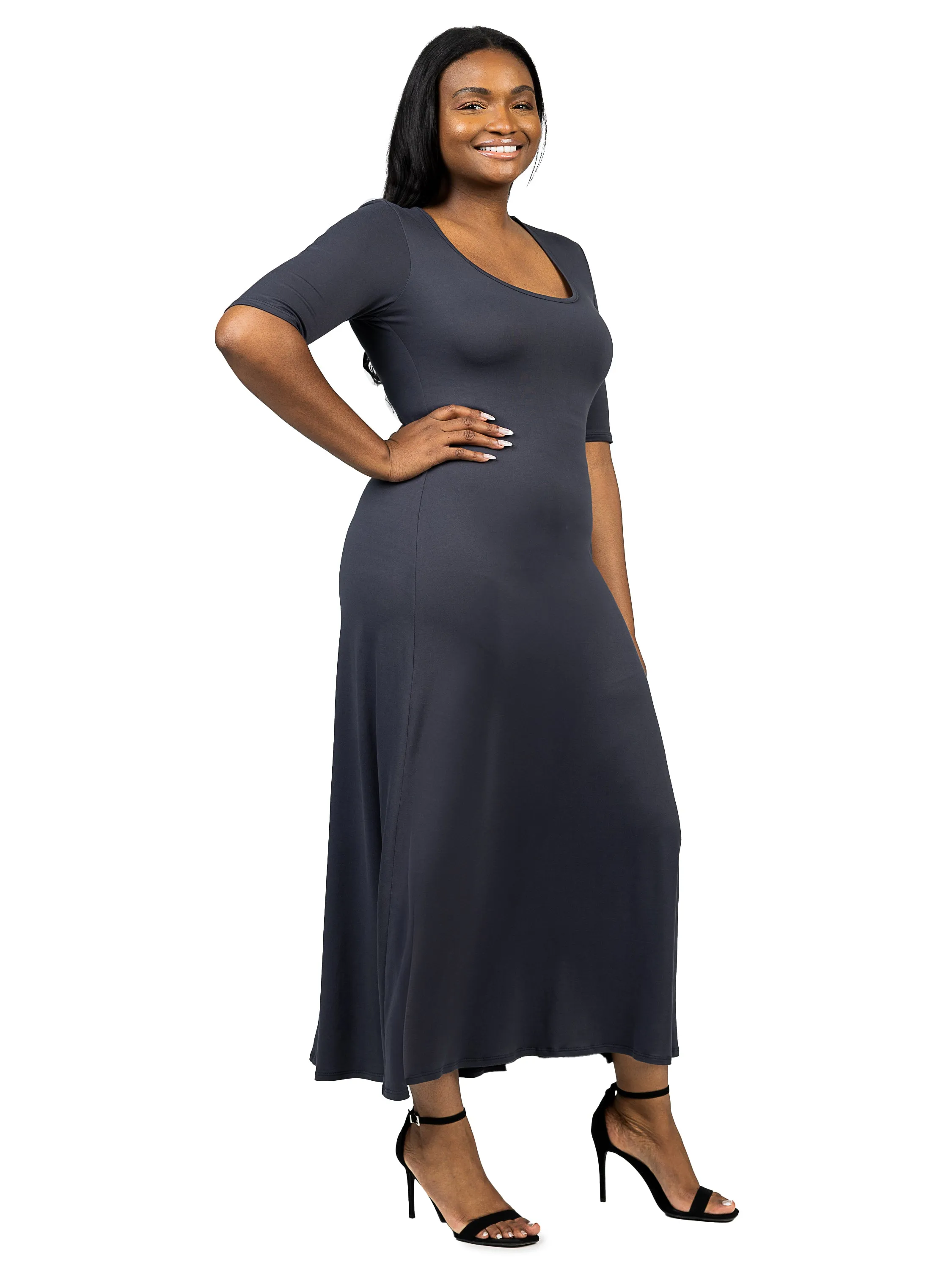 Elbow Length Sleeve Plus Size Maxi Dress