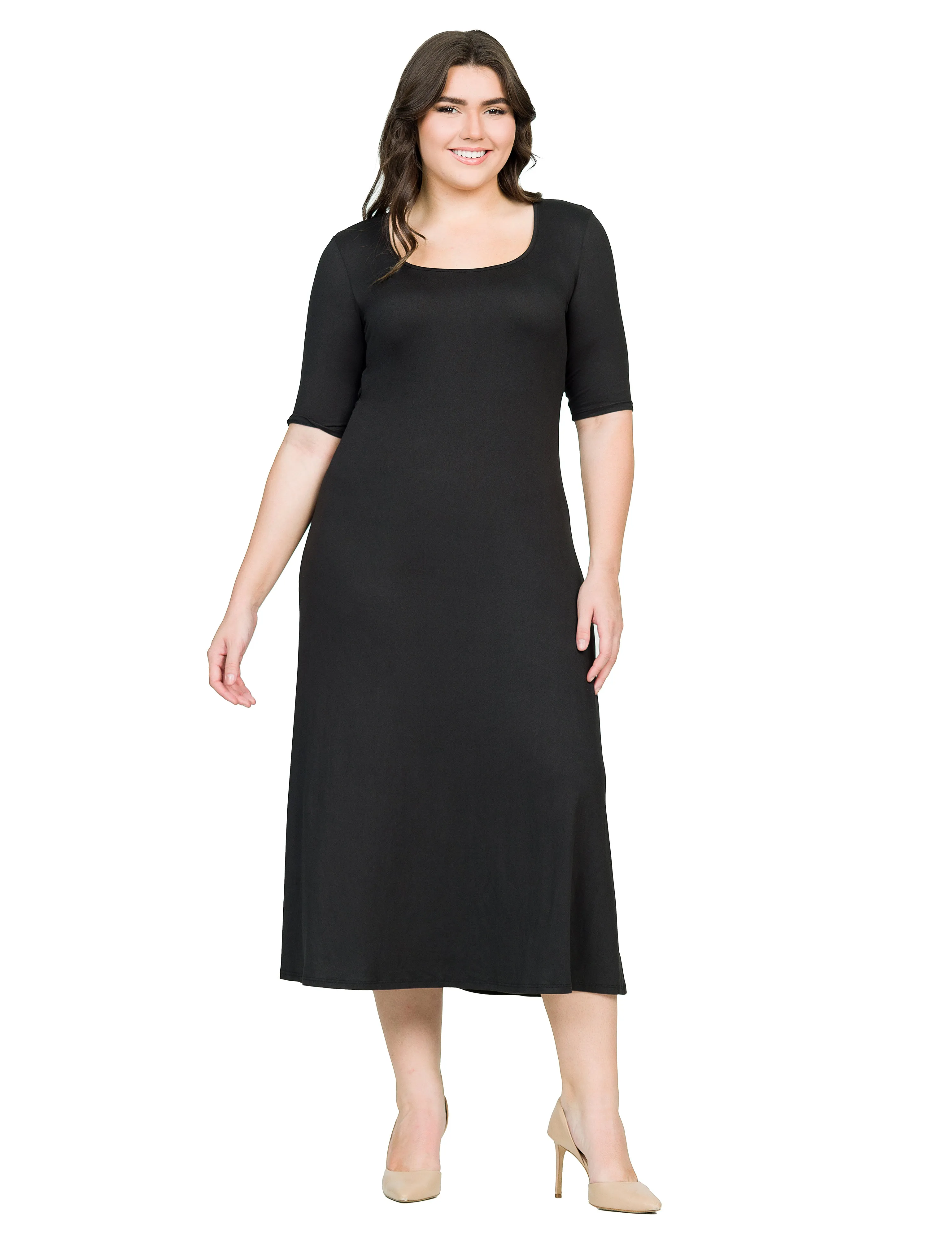 Elbow Length Sleeve Plus Size Maxi Dress