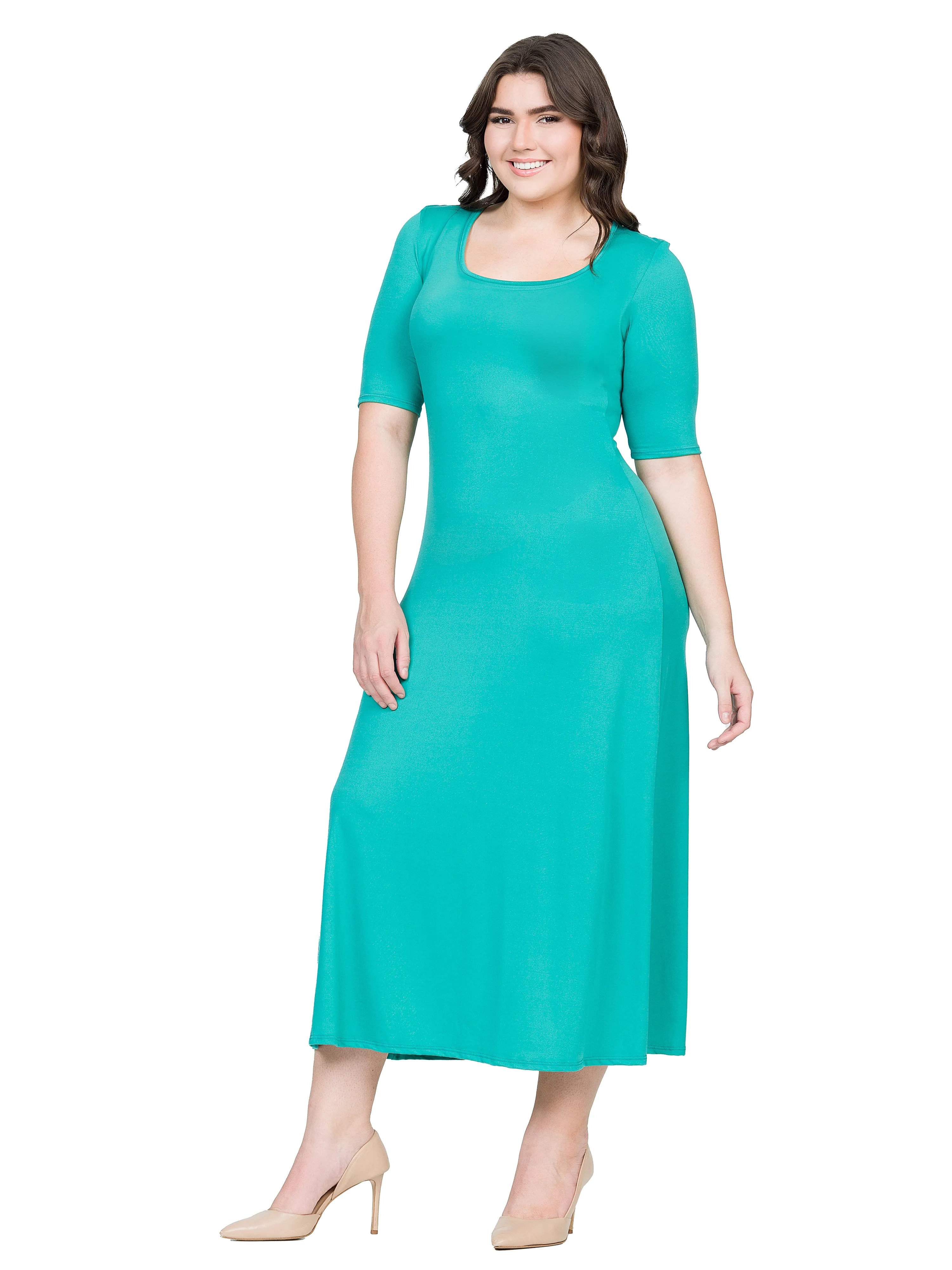 Elbow Length Sleeve Plus Size Maxi Dress