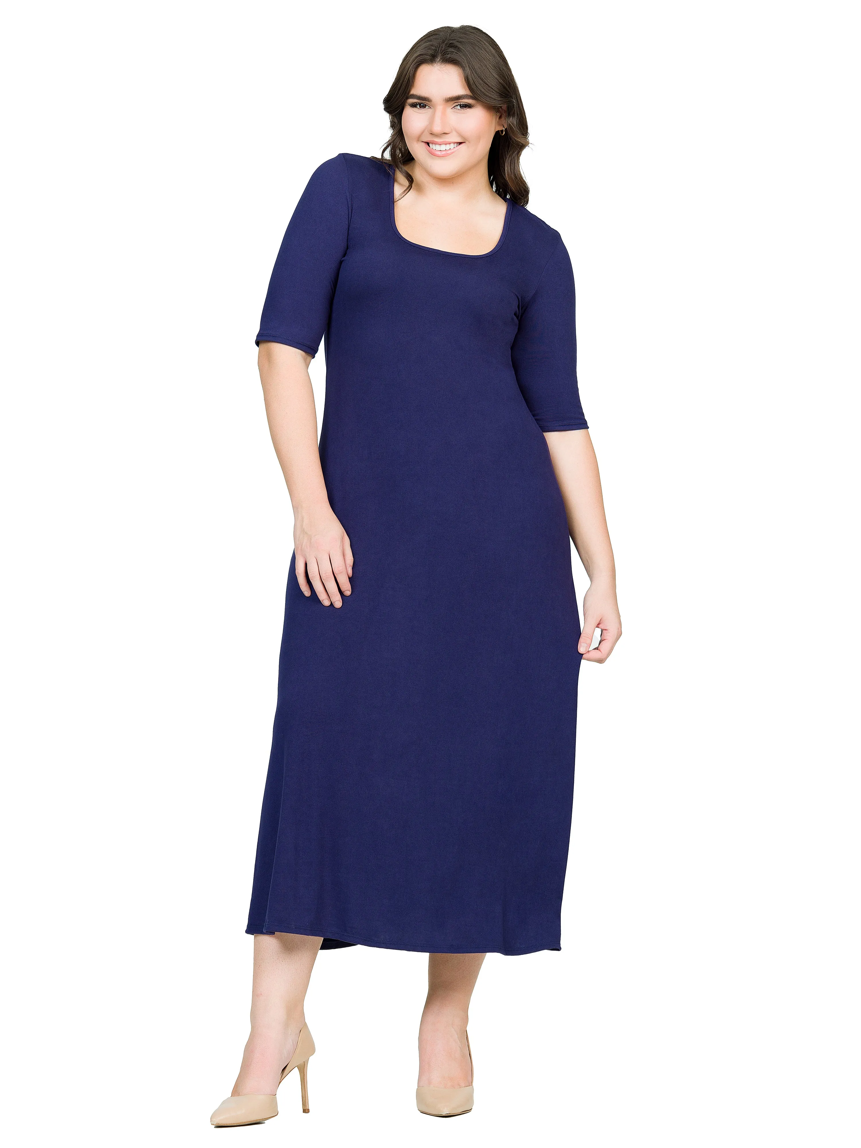 Elbow Length Sleeve Plus Size Maxi Dress