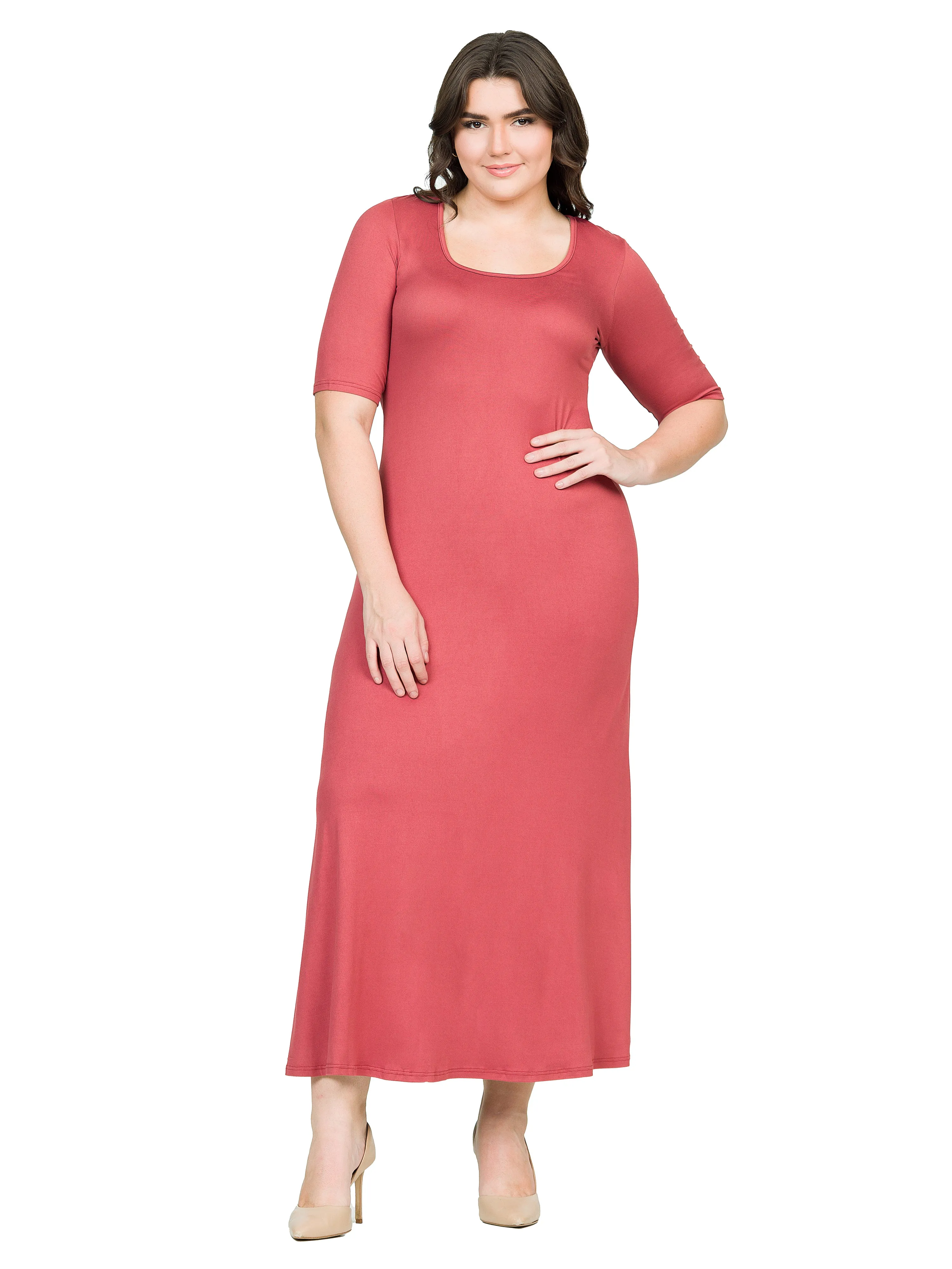 Elbow Length Sleeve Plus Size Maxi Dress