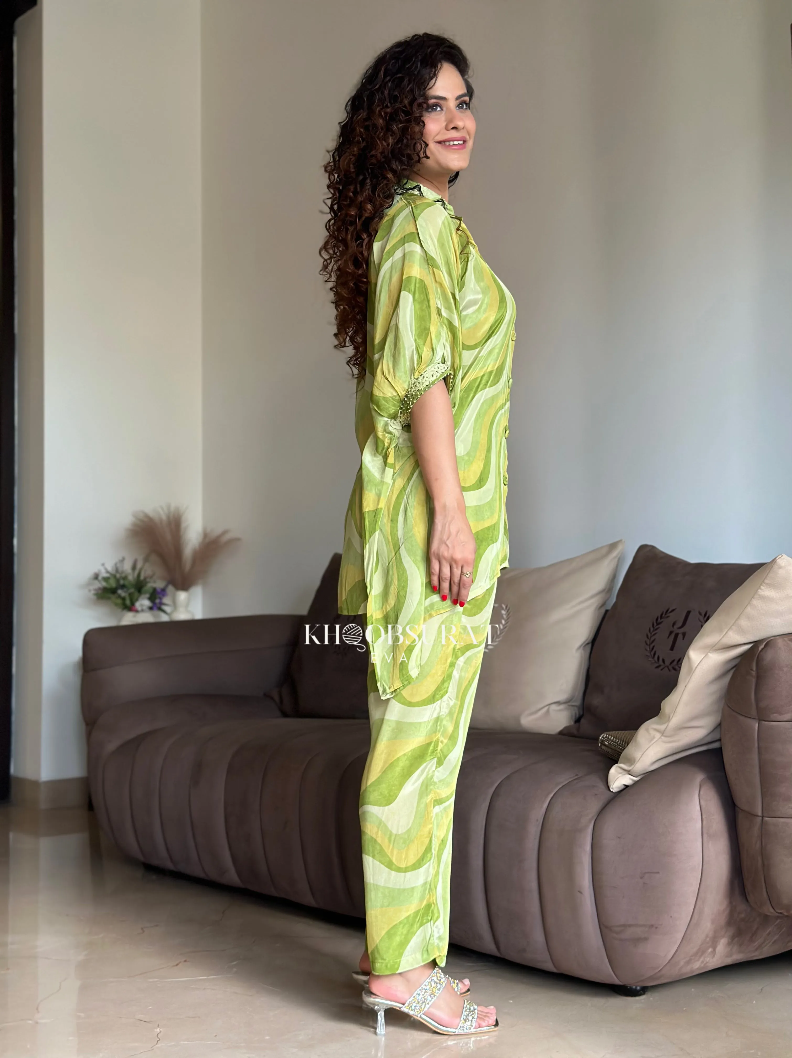 Emerald Green Kaftan Coord Set