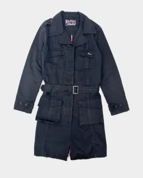 Evisu Donna Black Utility Trench Coat 2000's