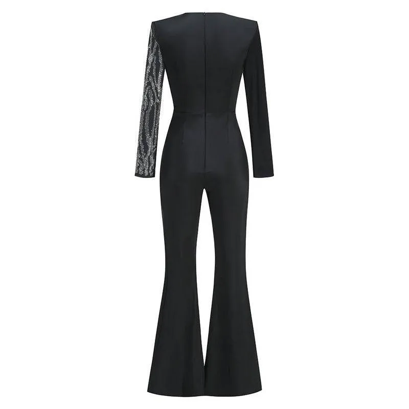 Fannie Long Sleeve Rhinestone Embellished Jumpsuit