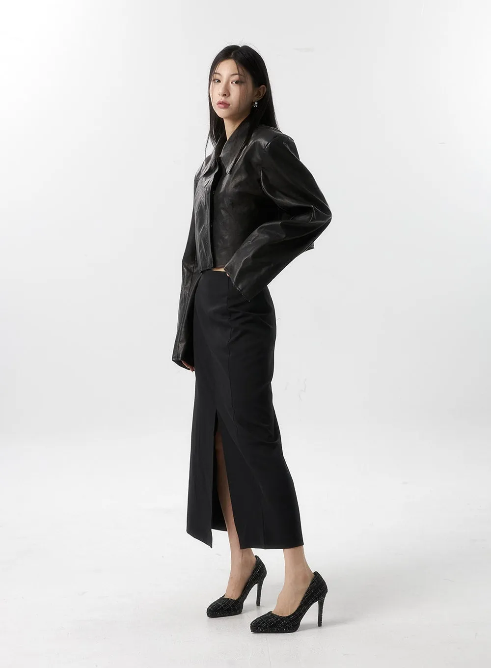 Faux Leather Crop Jacket IS315