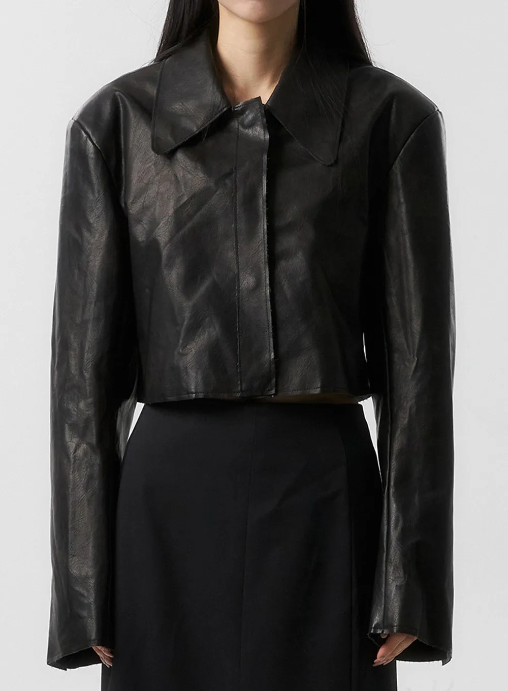 Faux Leather Crop Jacket IS315