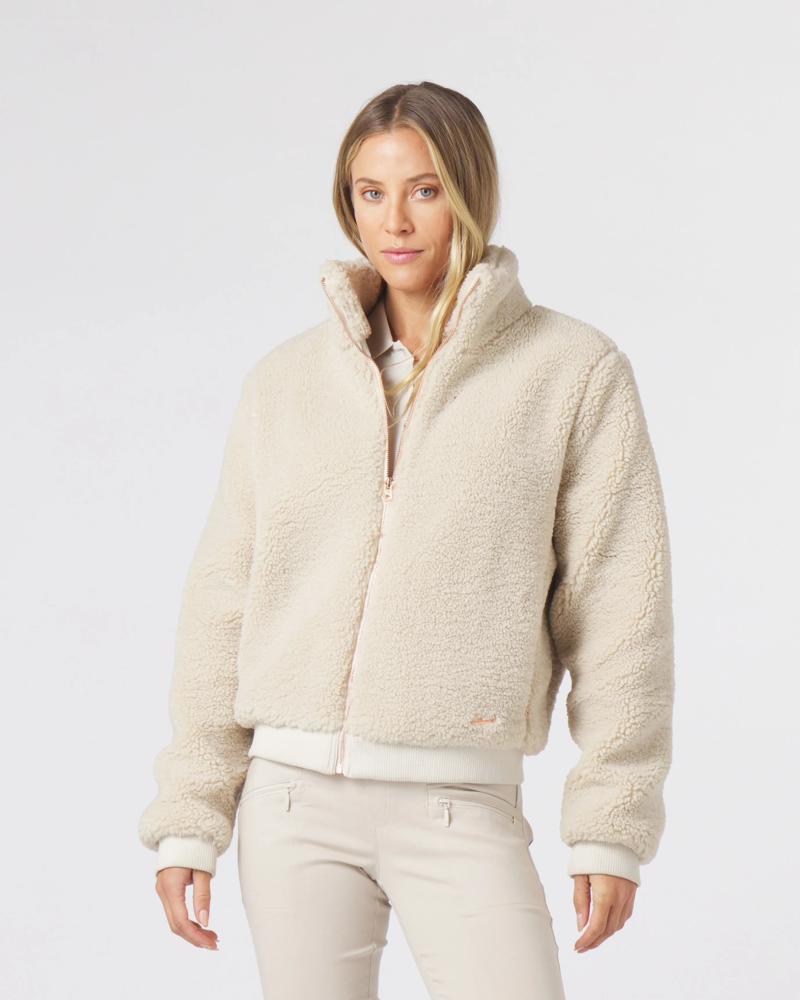 Faux Shearling Fleece Jacket - STONE