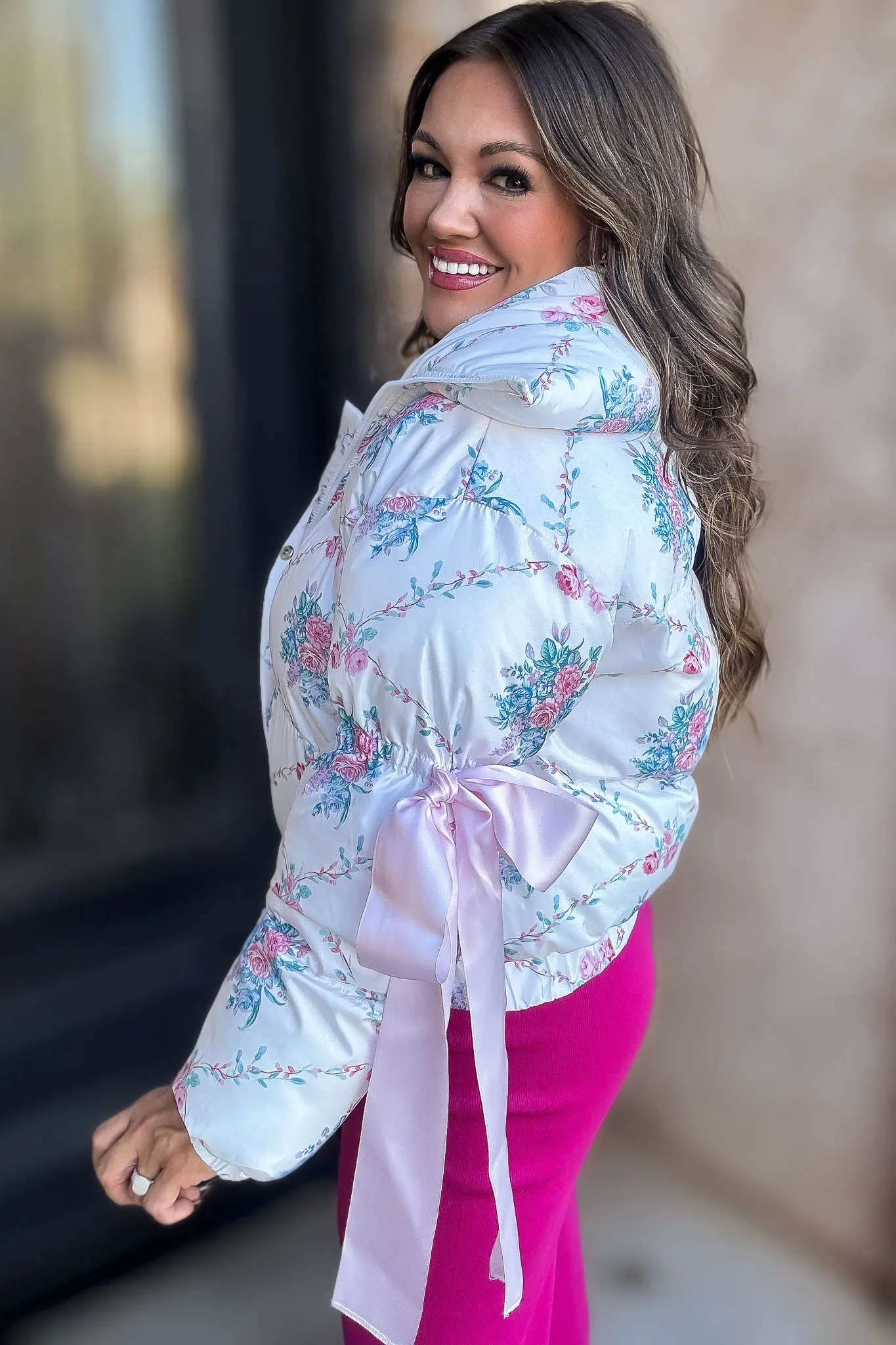 Floral Ivory Puffer Jacket