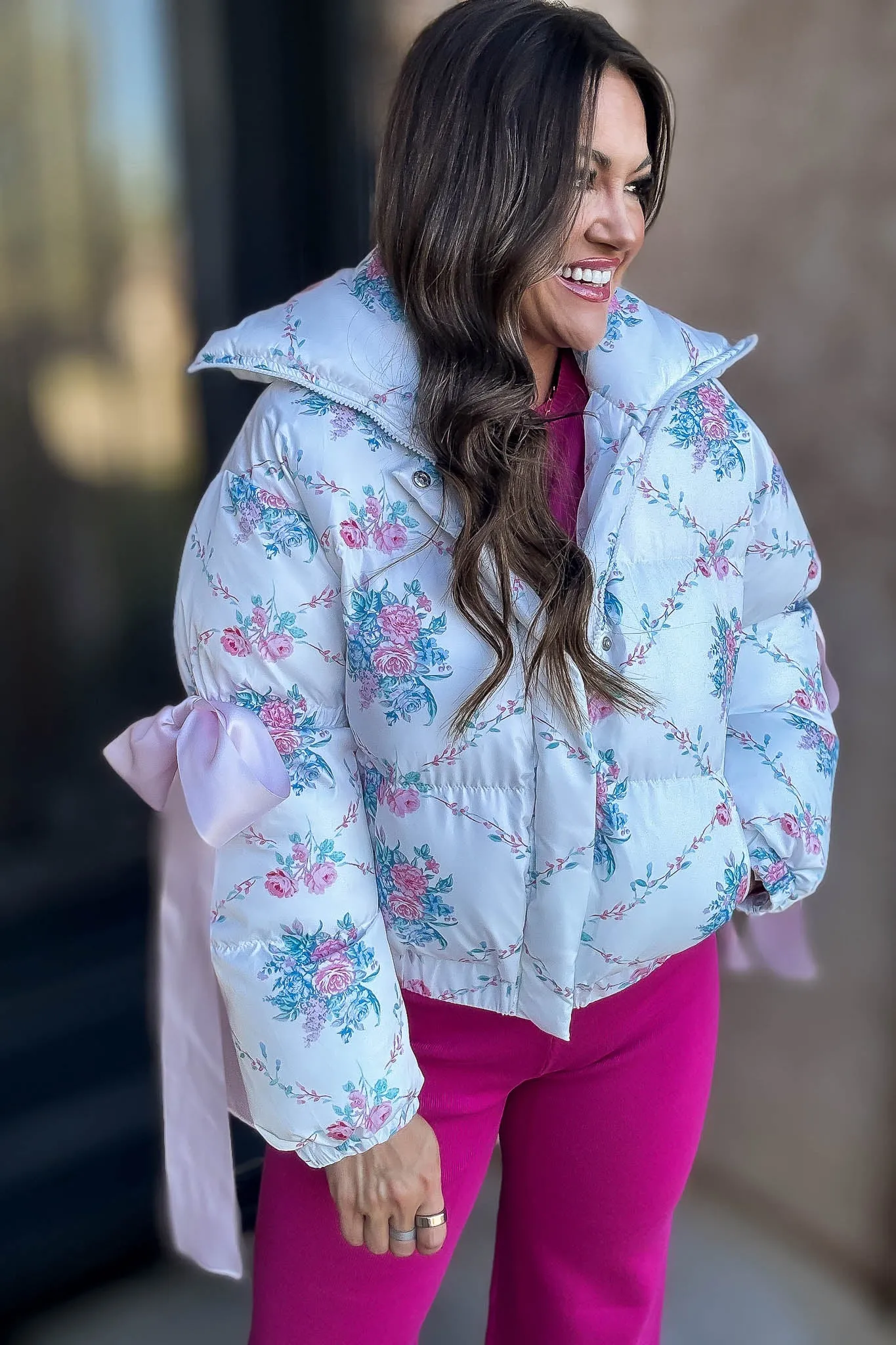 Floral Ivory Puffer Jacket