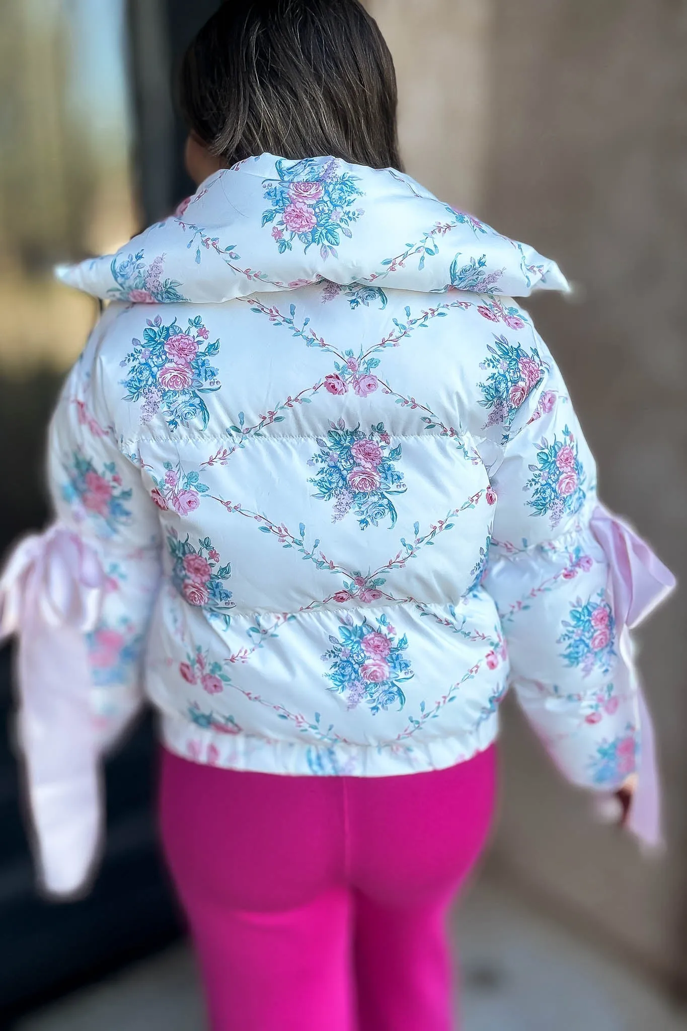 Floral Ivory Puffer Jacket