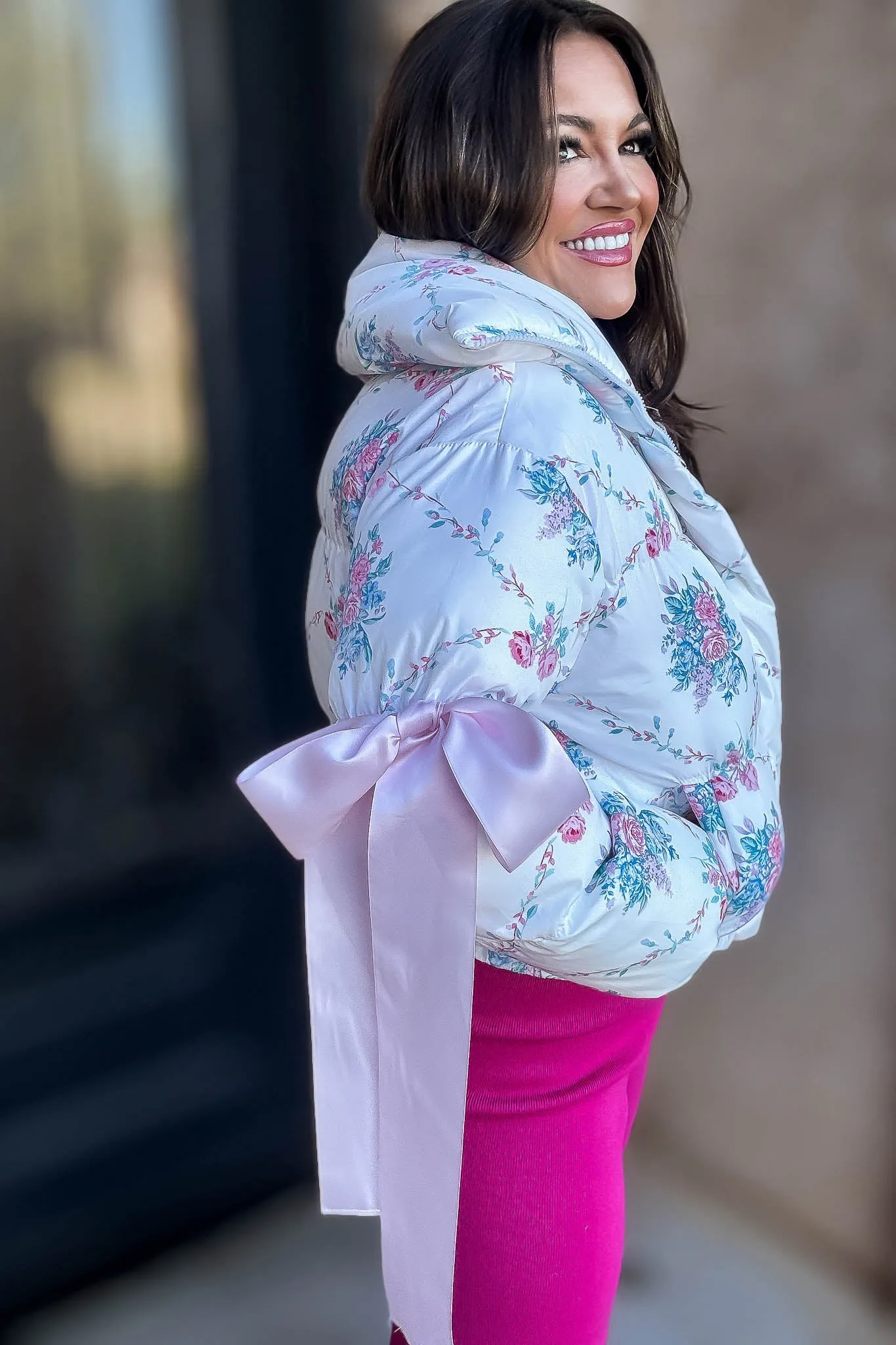 Floral Ivory Puffer Jacket