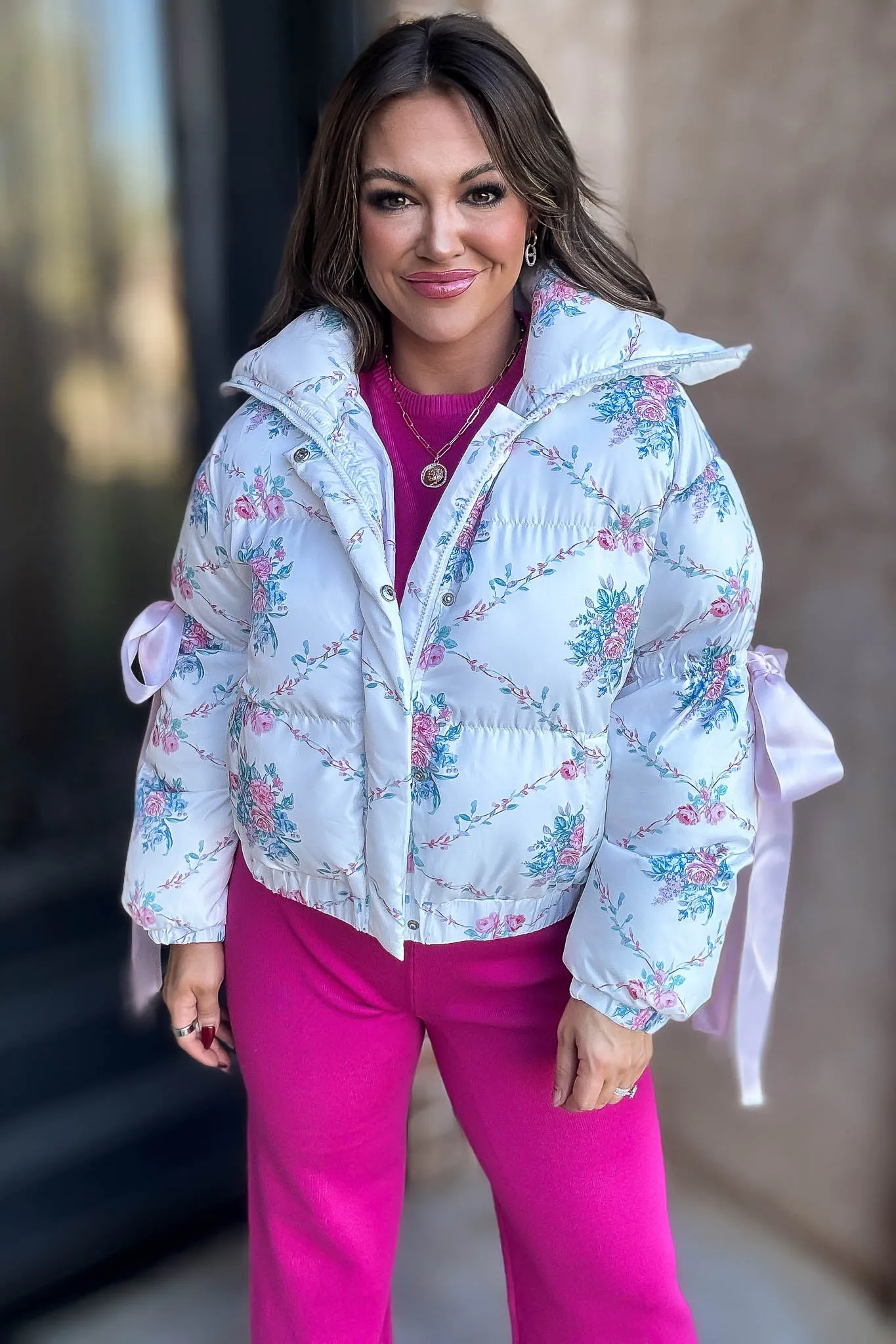 Floral Ivory Puffer Jacket