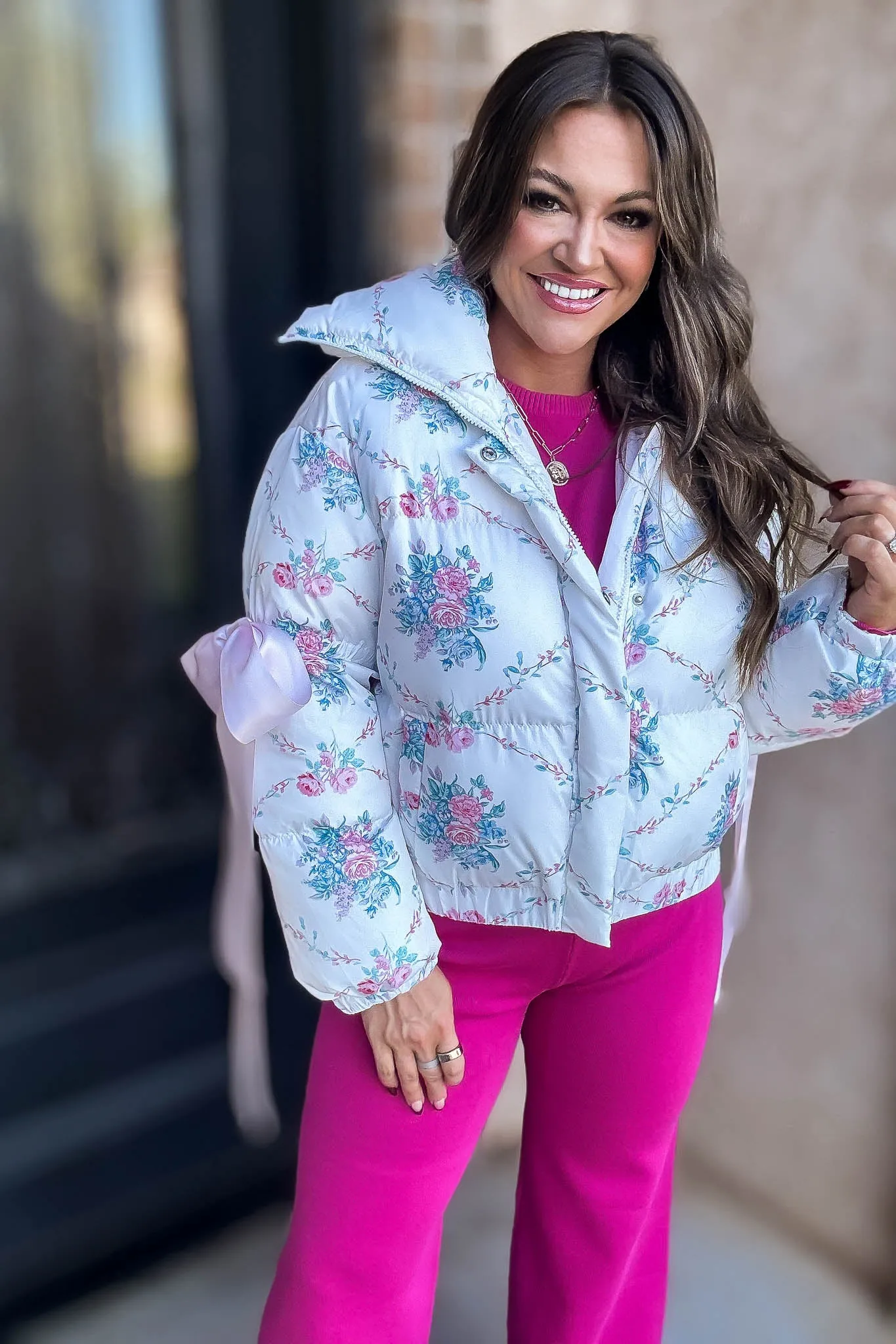 Floral Ivory Puffer Jacket