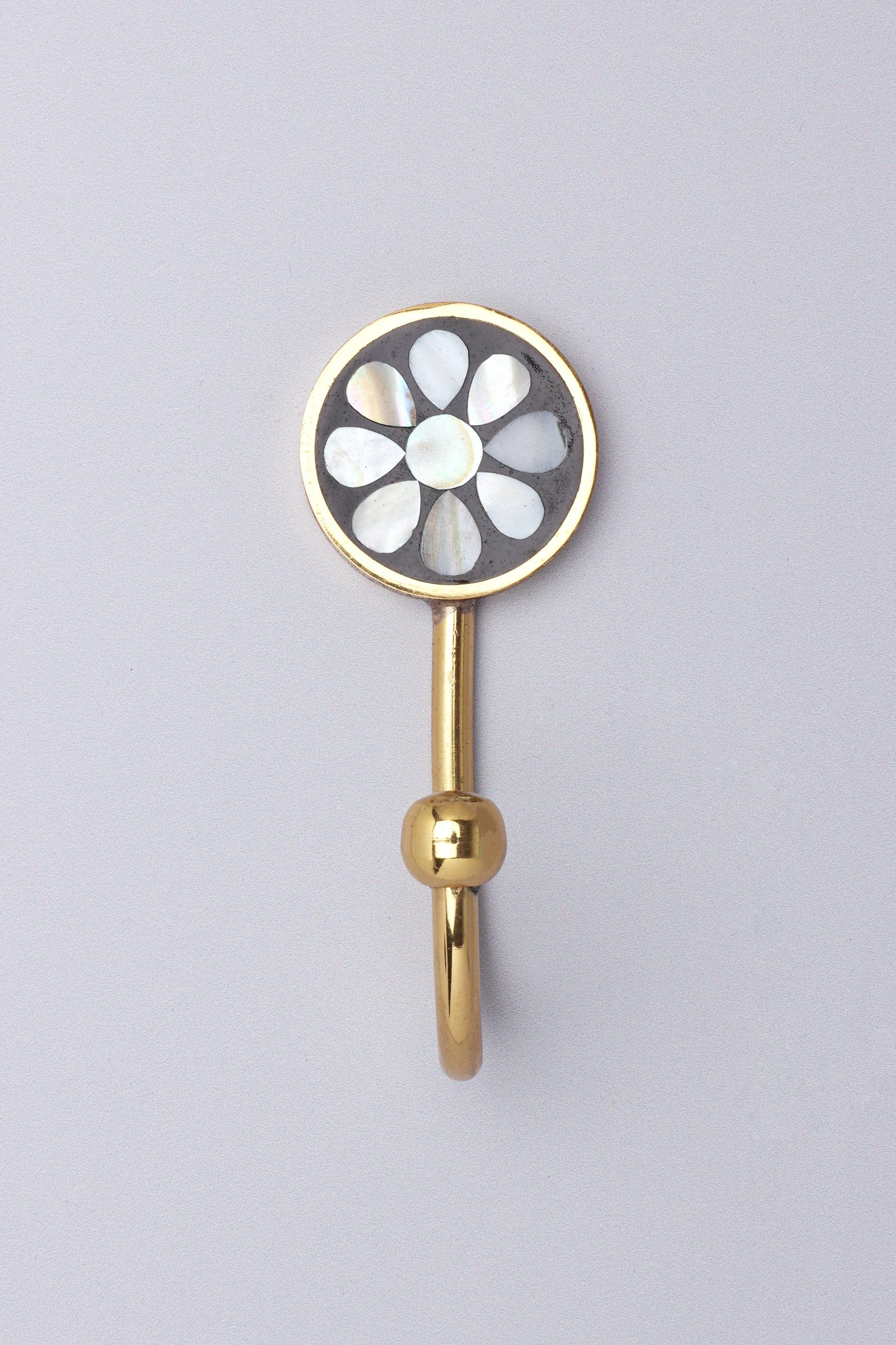 Floral Mother Of Pearl Gold Brass Coat Hook