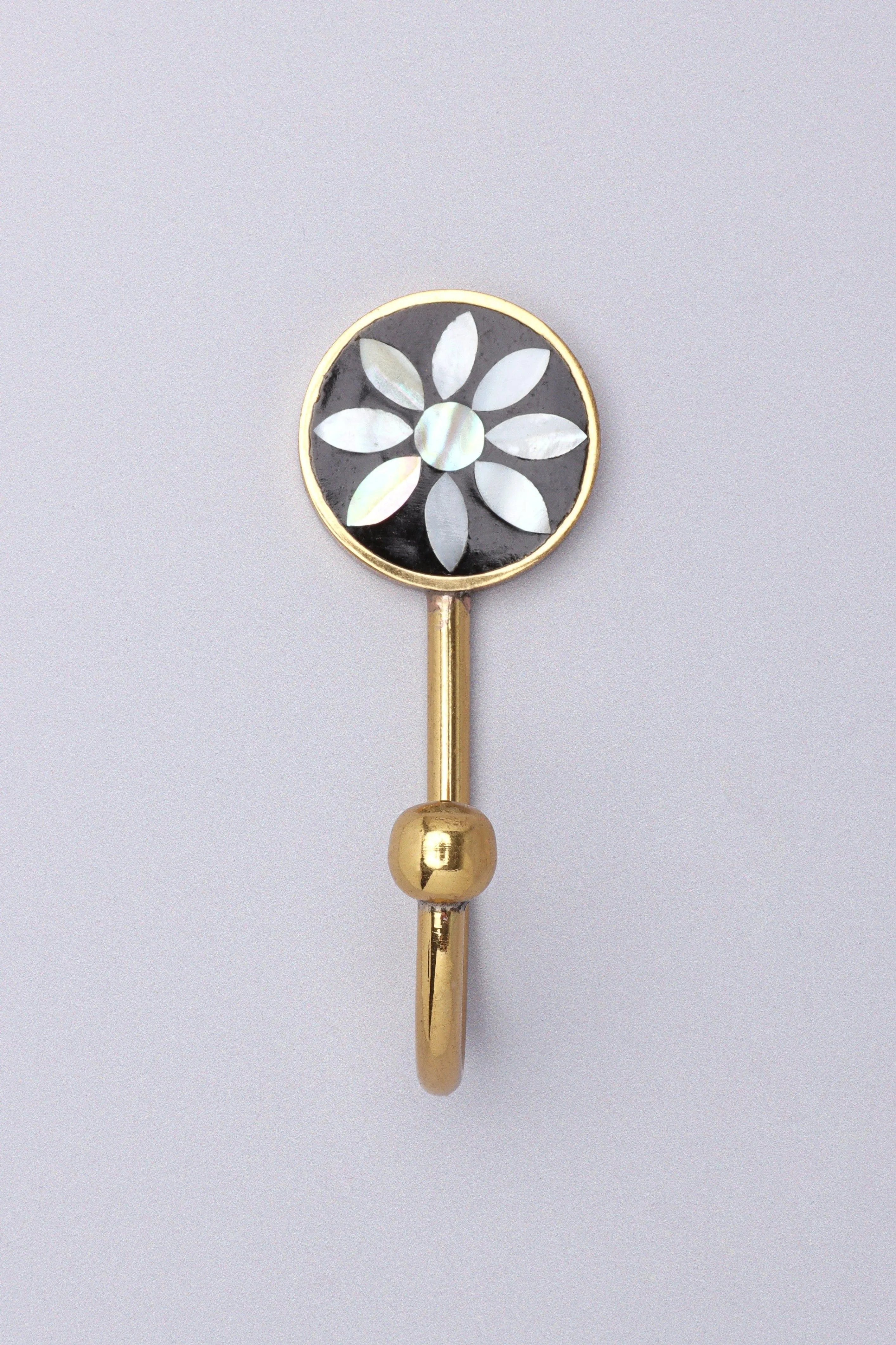 Floral Mother Of Pearl Gold Brass Coat Hook