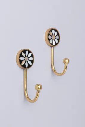 Floral Mother Of Pearl Gold Brass Coat Hook