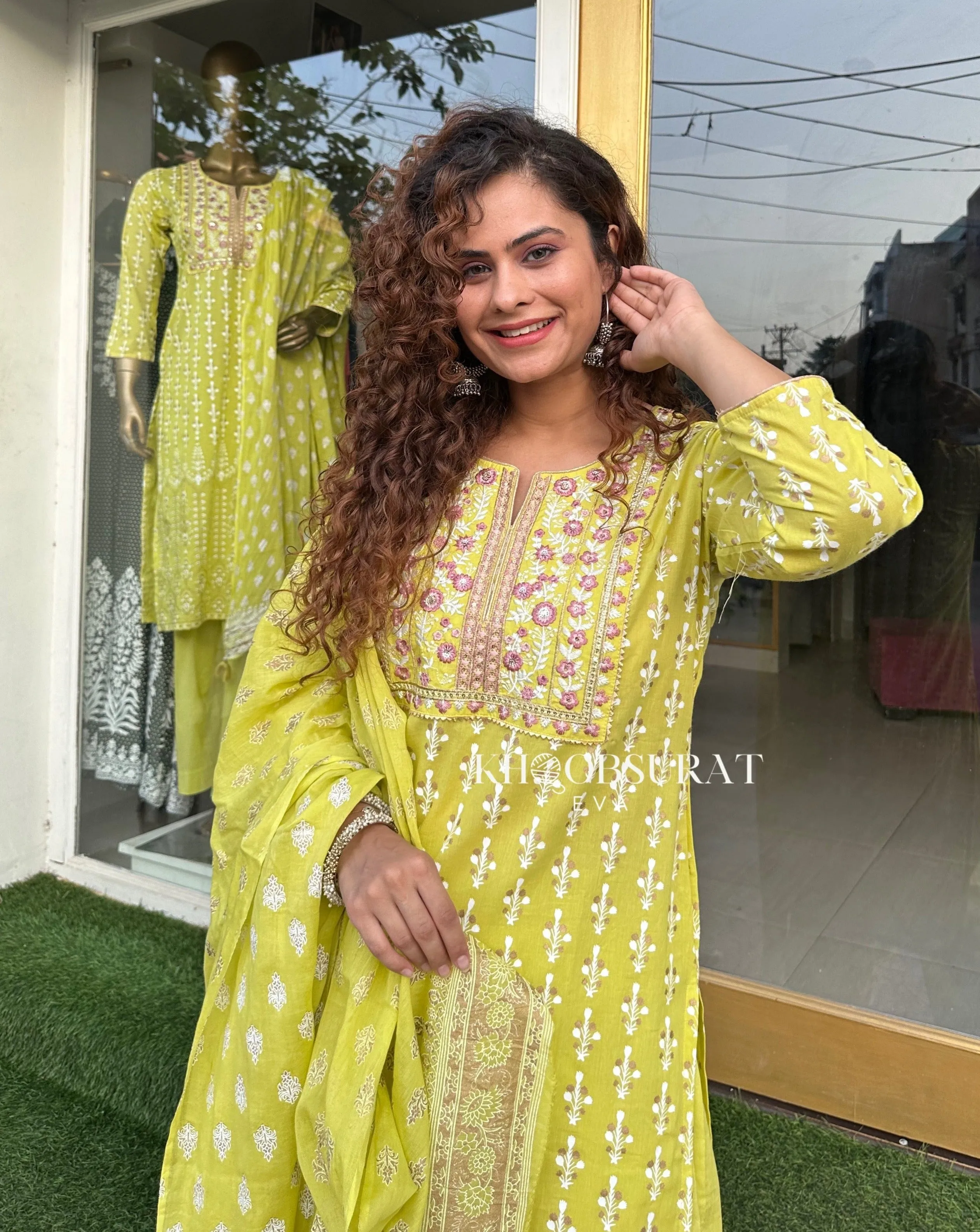 FREYA YELLOW EMBROIDERY KURTA SUIT SET