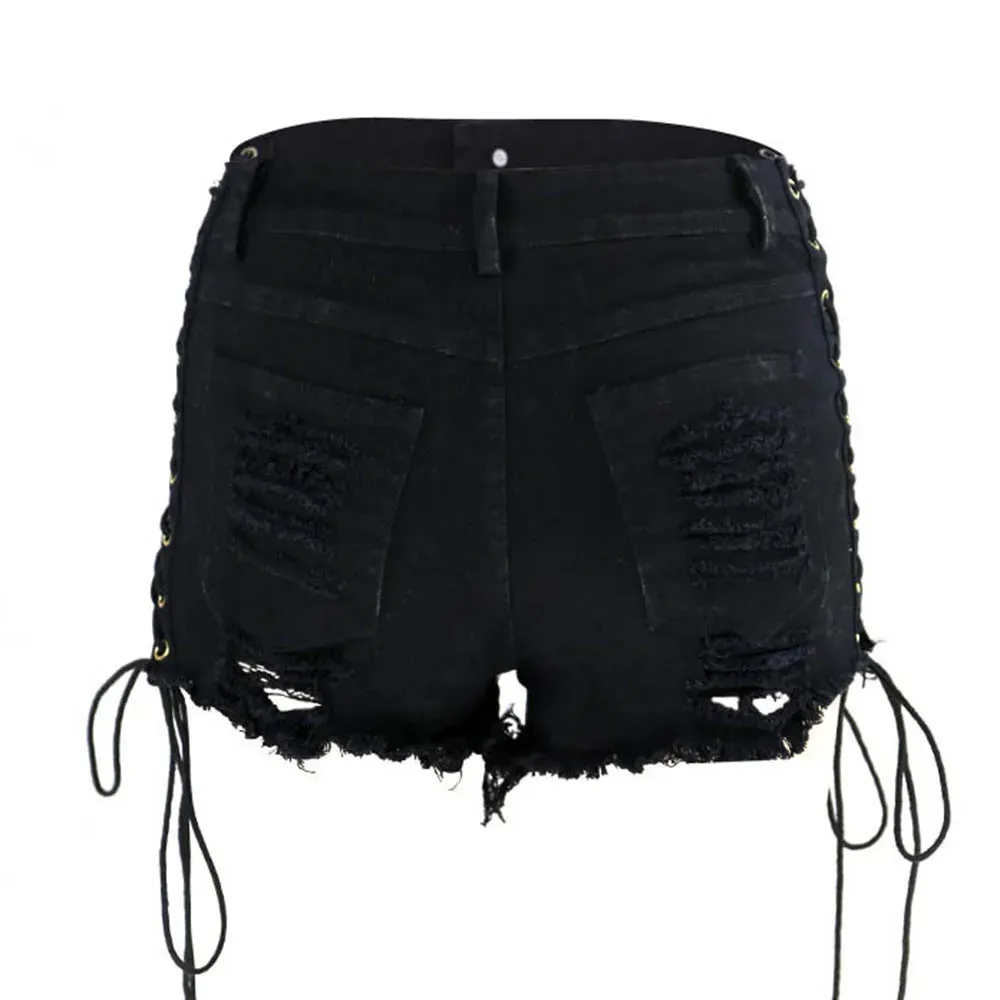 Funki Buys | Shorts | Women's Goth Punk Lace Up Denim Shorts