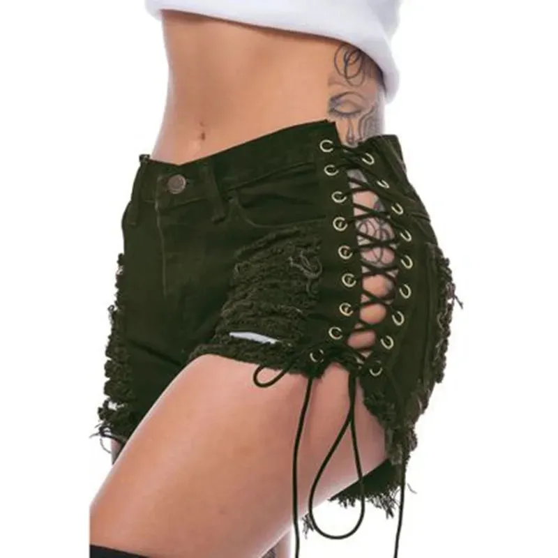 Funki Buys | Shorts | Women's Goth Punk Lace Up Denim Shorts